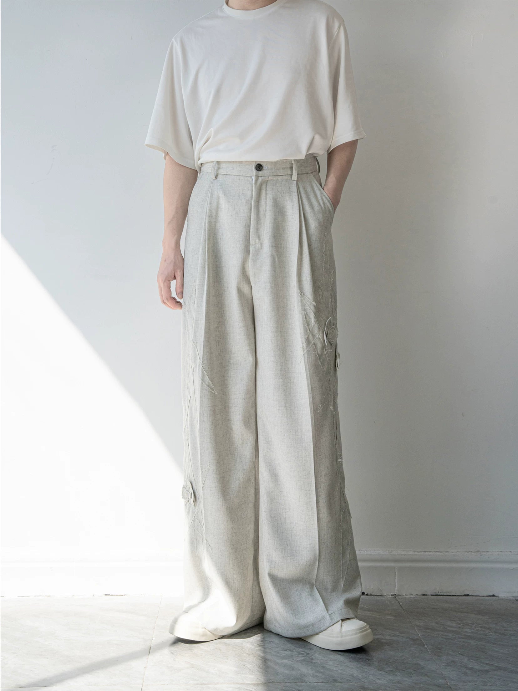 Morning Haze Linen Wide‑Leg Trousers