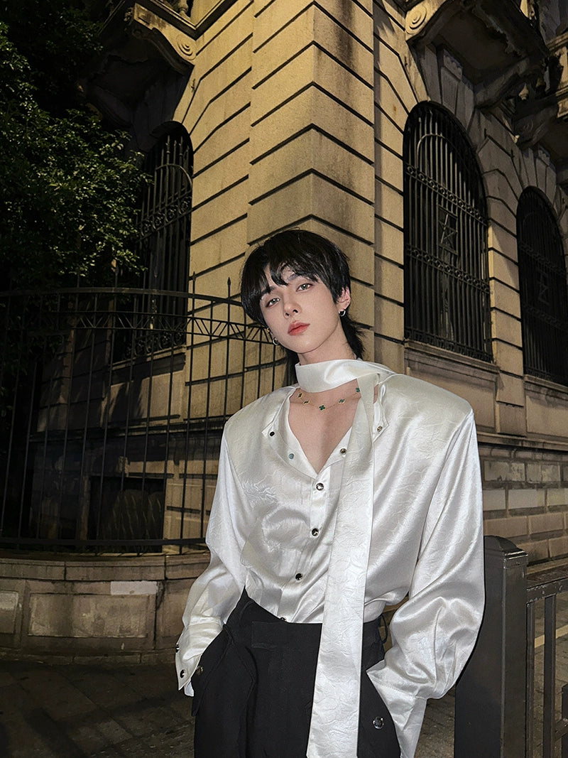 Glossy Tie Neck Shirt