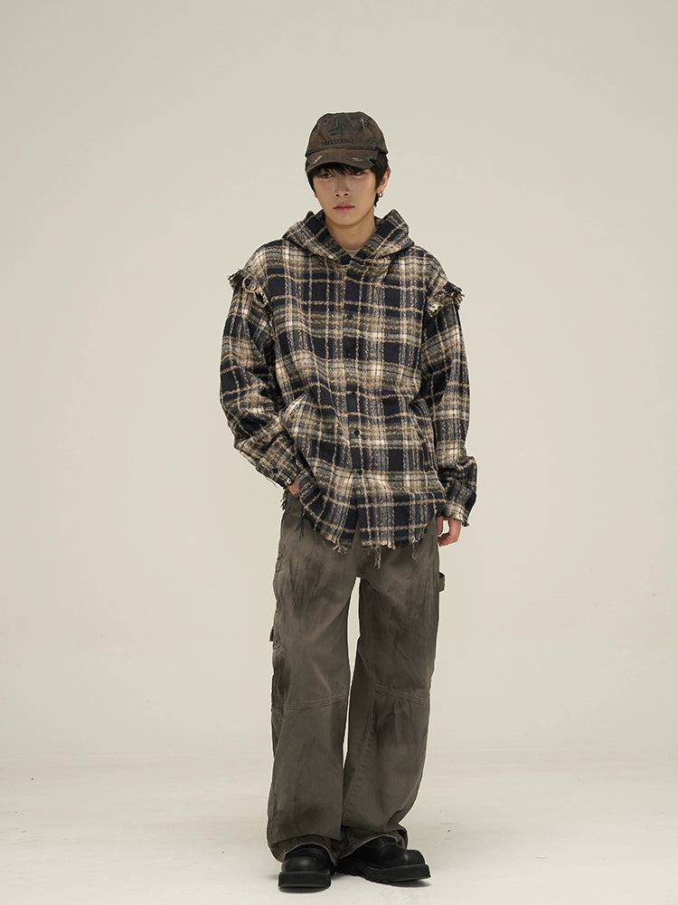 Plaid Flannel Hoodie with Cat Ears