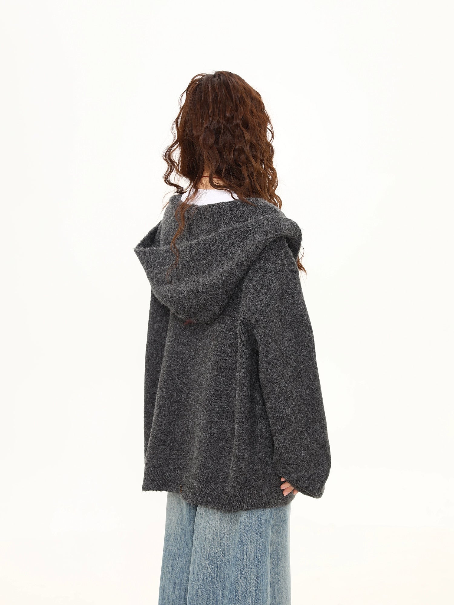 Ash Mist Hooded Knit Cardigan