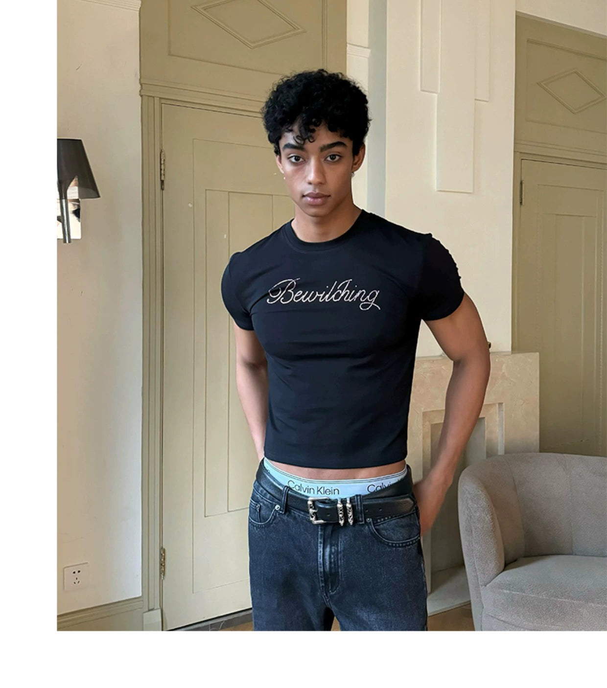 Black Fitted Gradient Letter T-Shirt