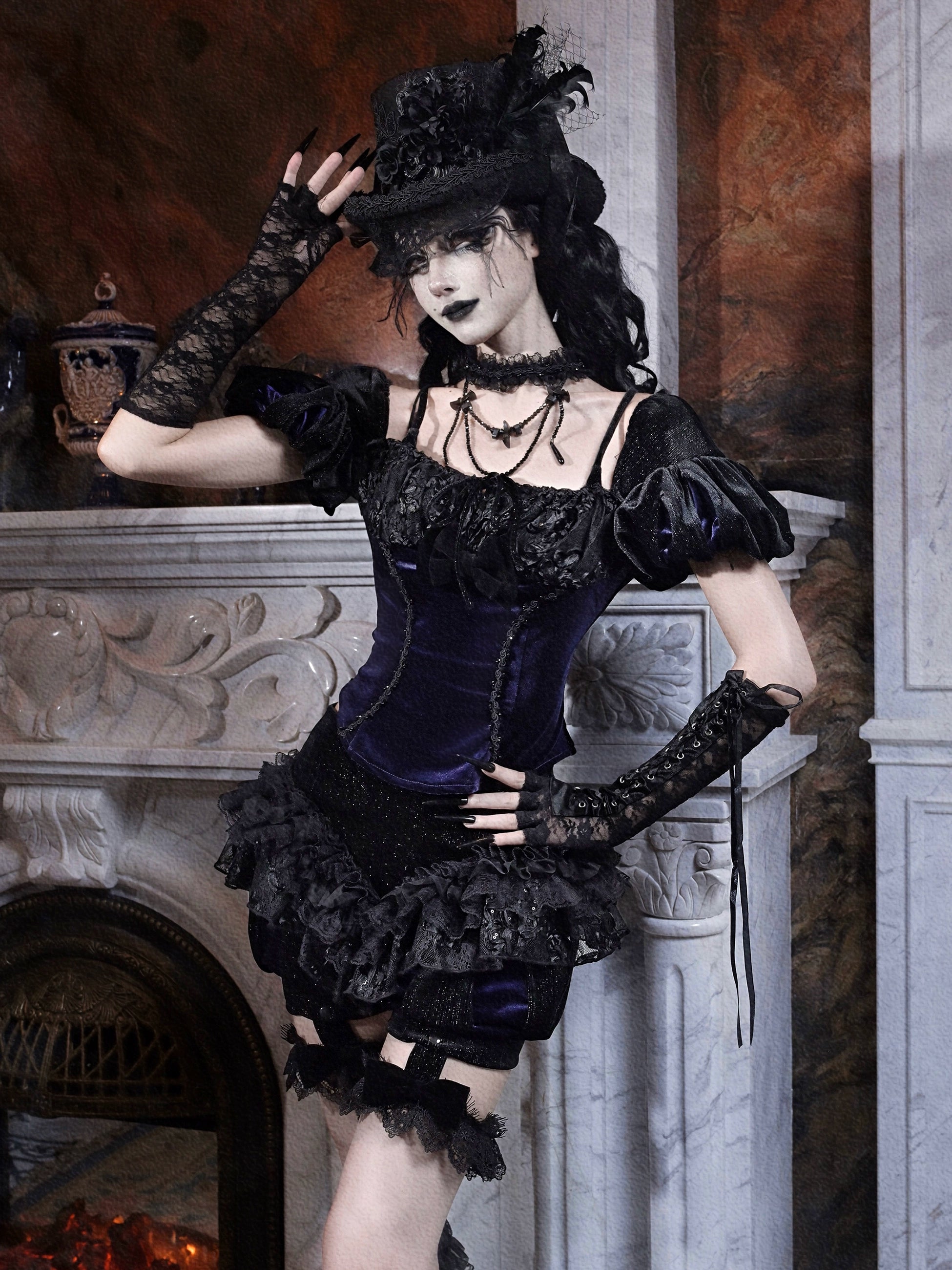 Gothic Ruffled Lace Bloomers with Garters
