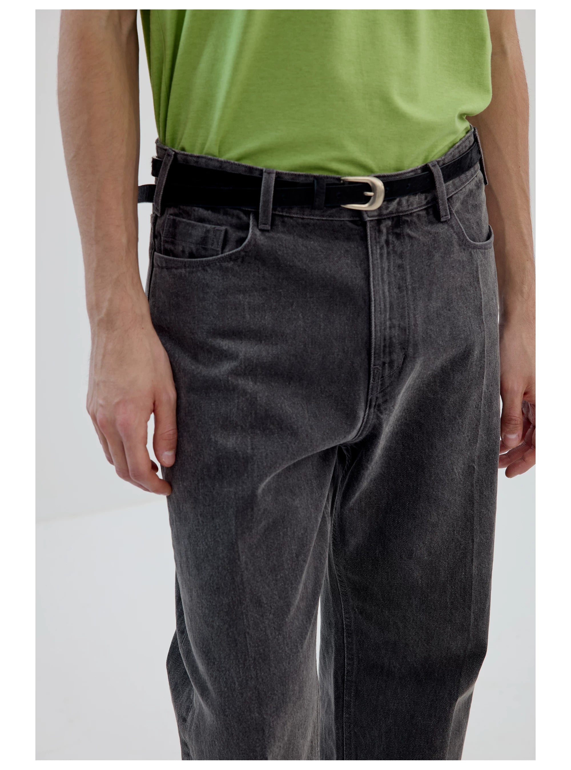 Gray Straight-Leg Washed Jeans