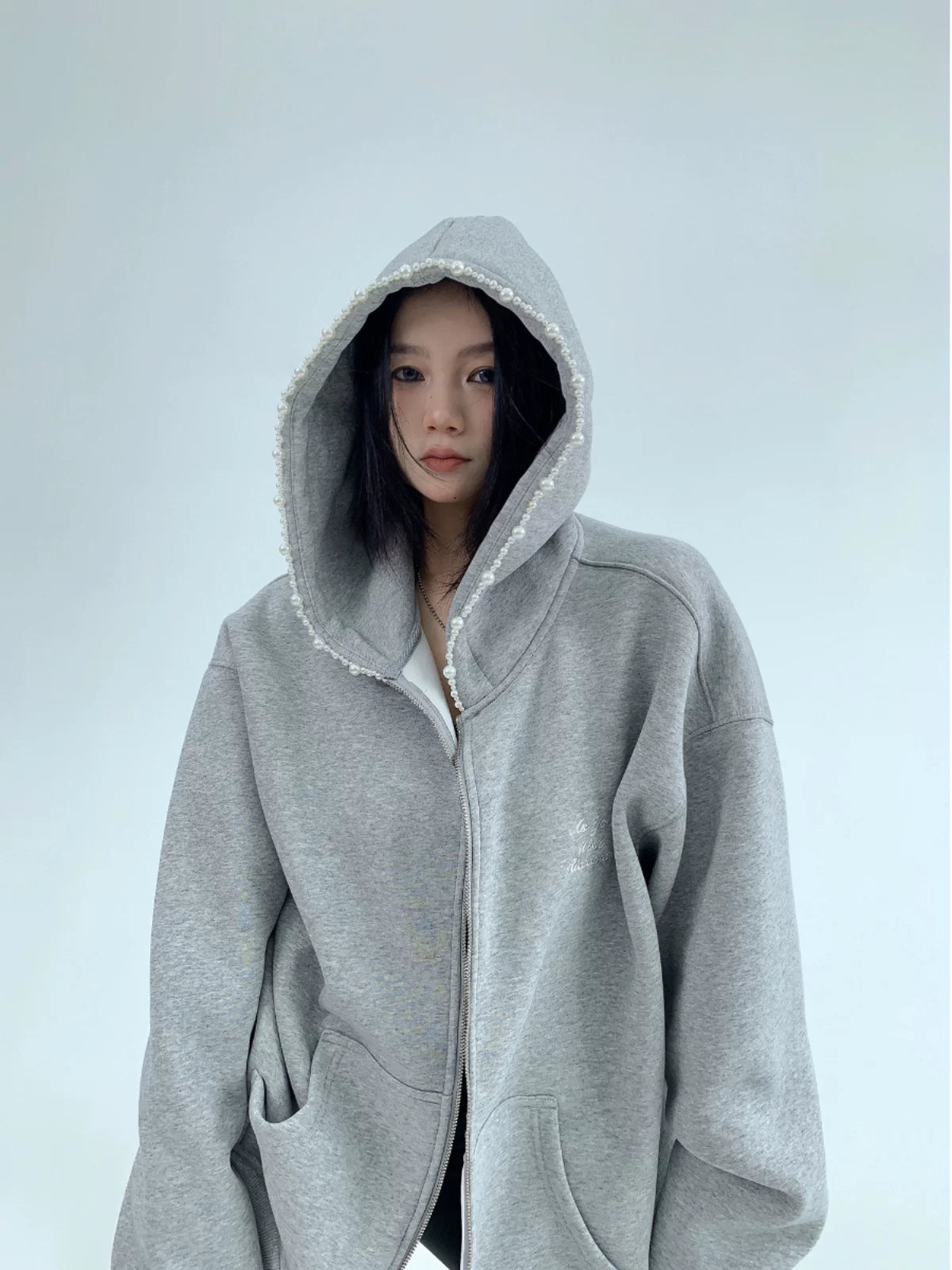 Pearl Trim Cloud Zip Hoodie