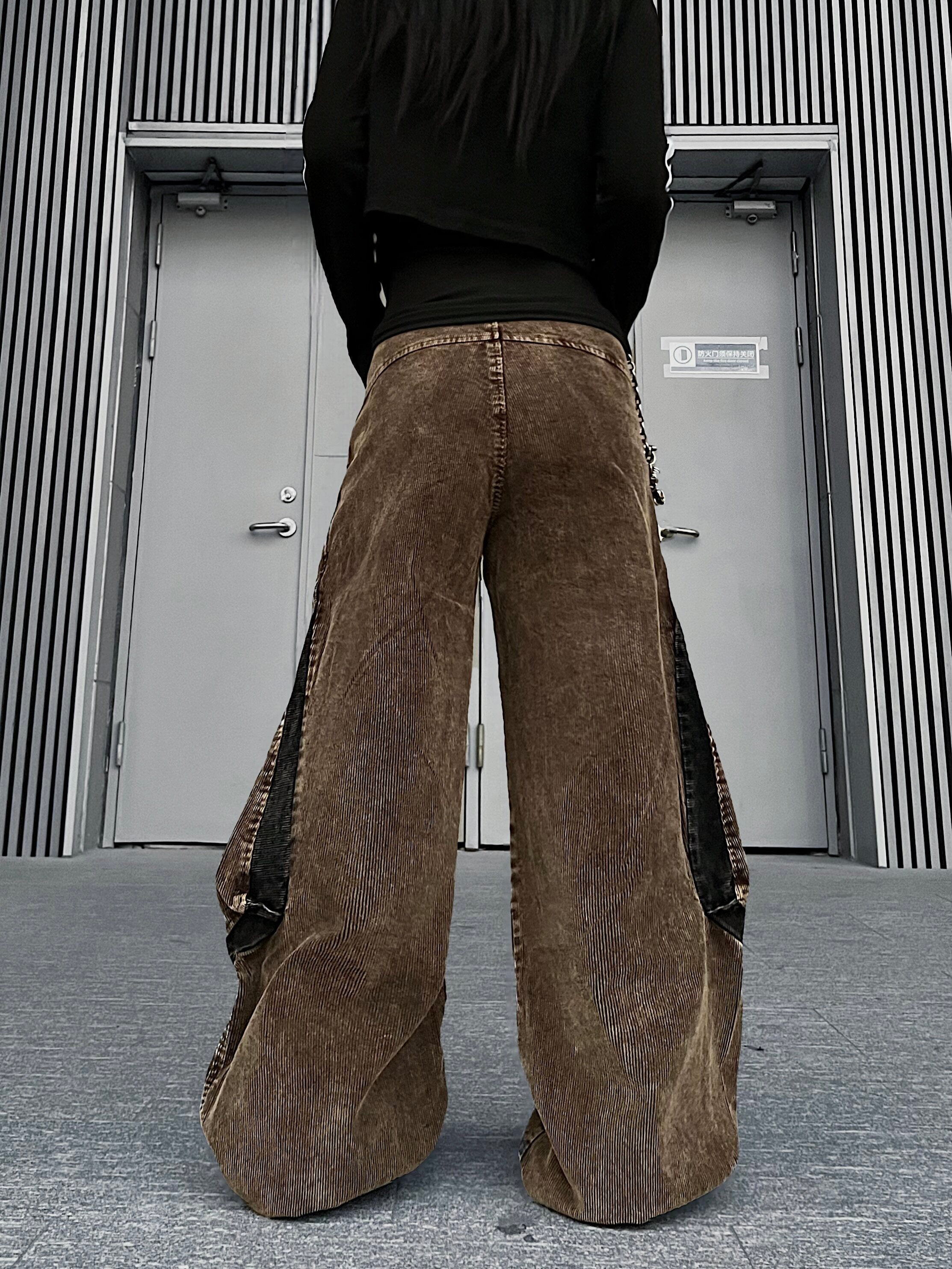 Men's Corduroy Deconstructed Patchwork Curved Wide-Leg Jeans