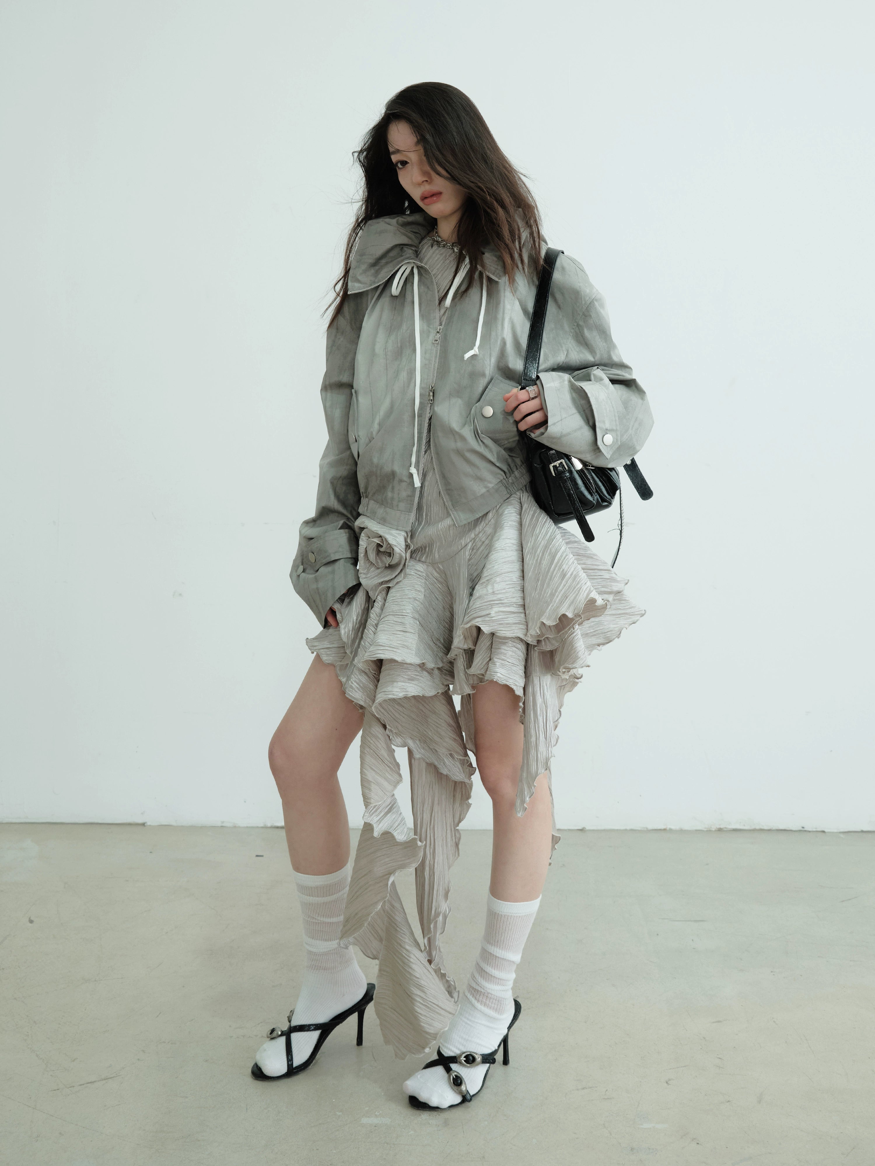 Asymmetric Ruffle Hem Metallic Party Dress