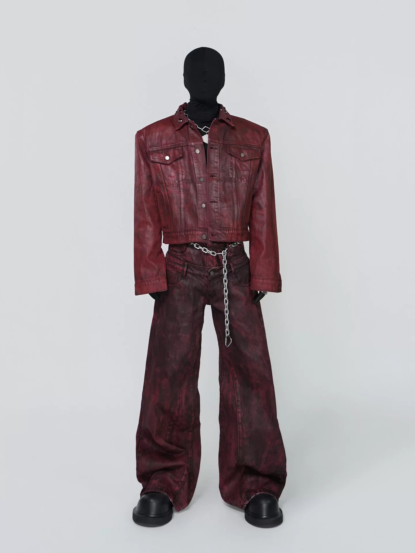Crimson Haze Chain-Wash Wide Jeans