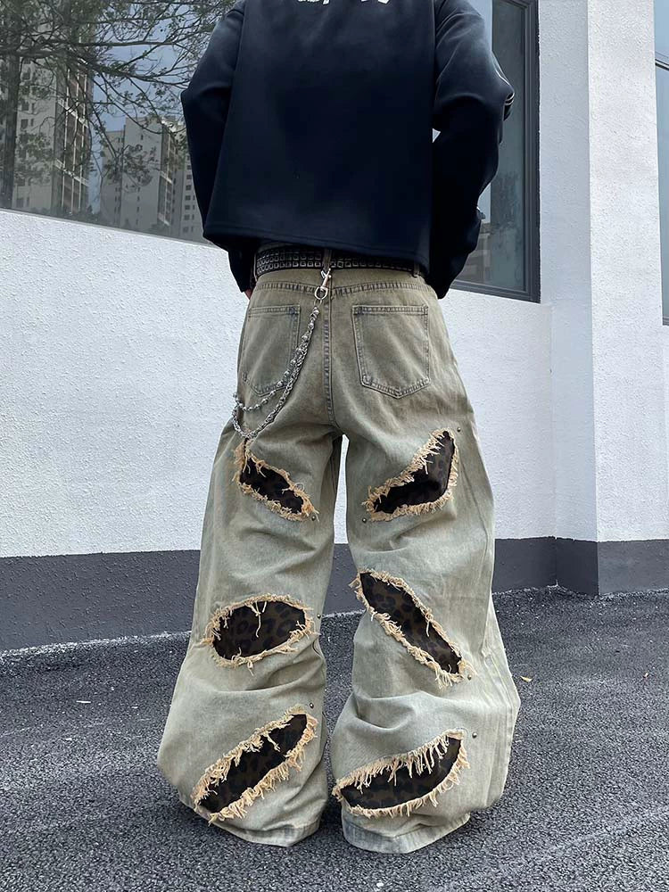 Leopard Mix Patch Destroyed Jeans