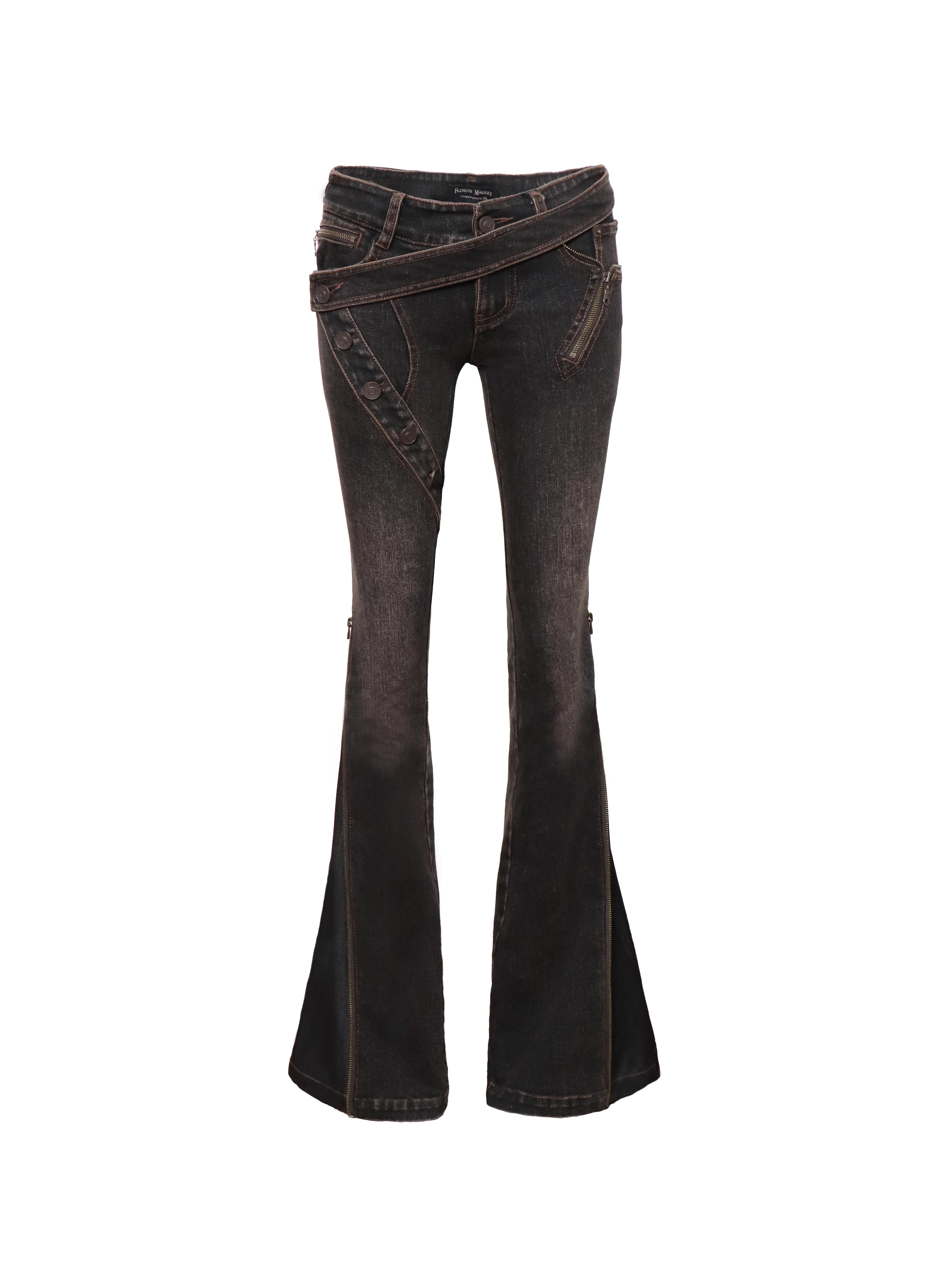 Crossline Zip Strap Flare Jeans