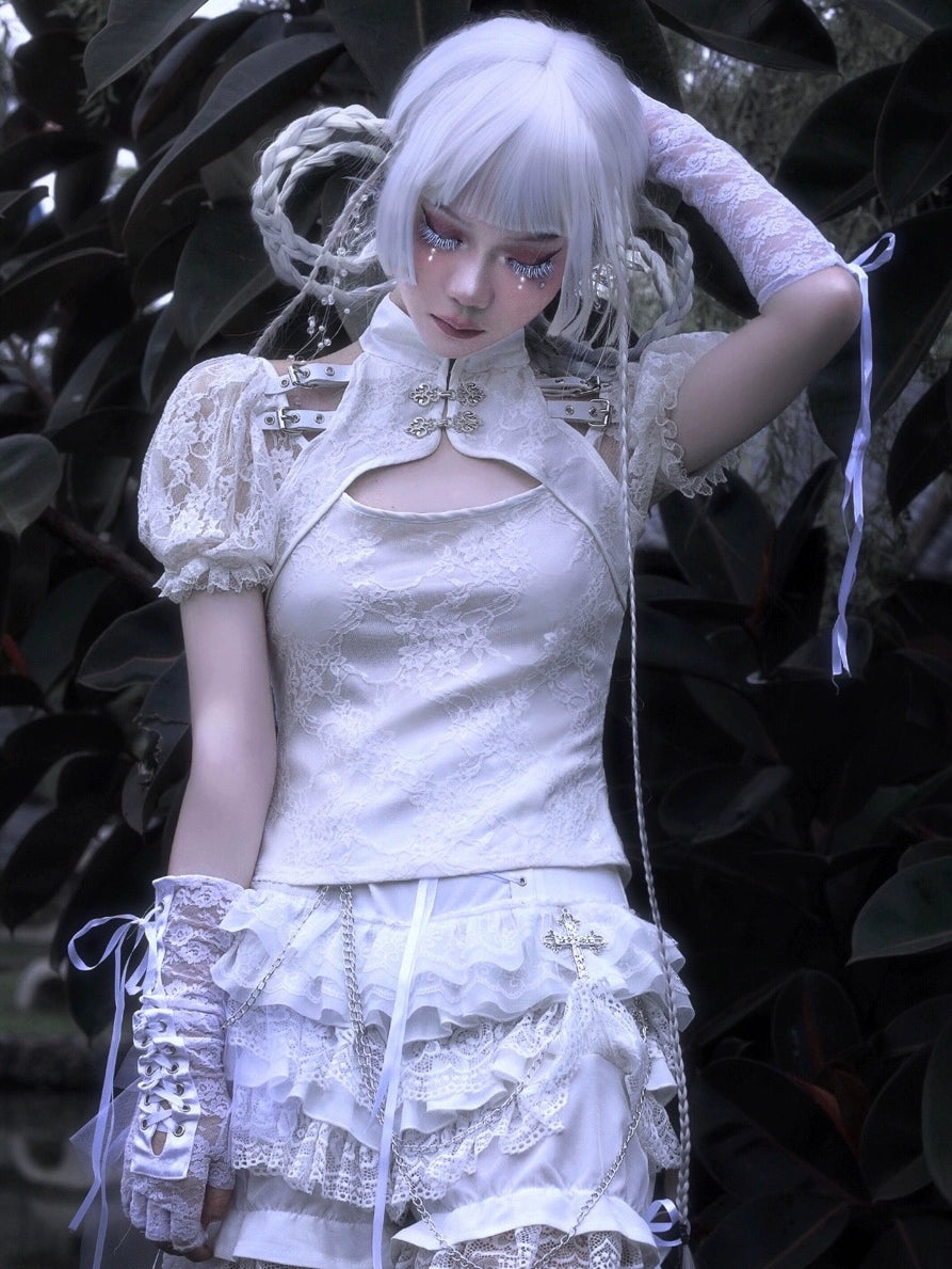 Angelic Lace Puff Sleeve Crop Top