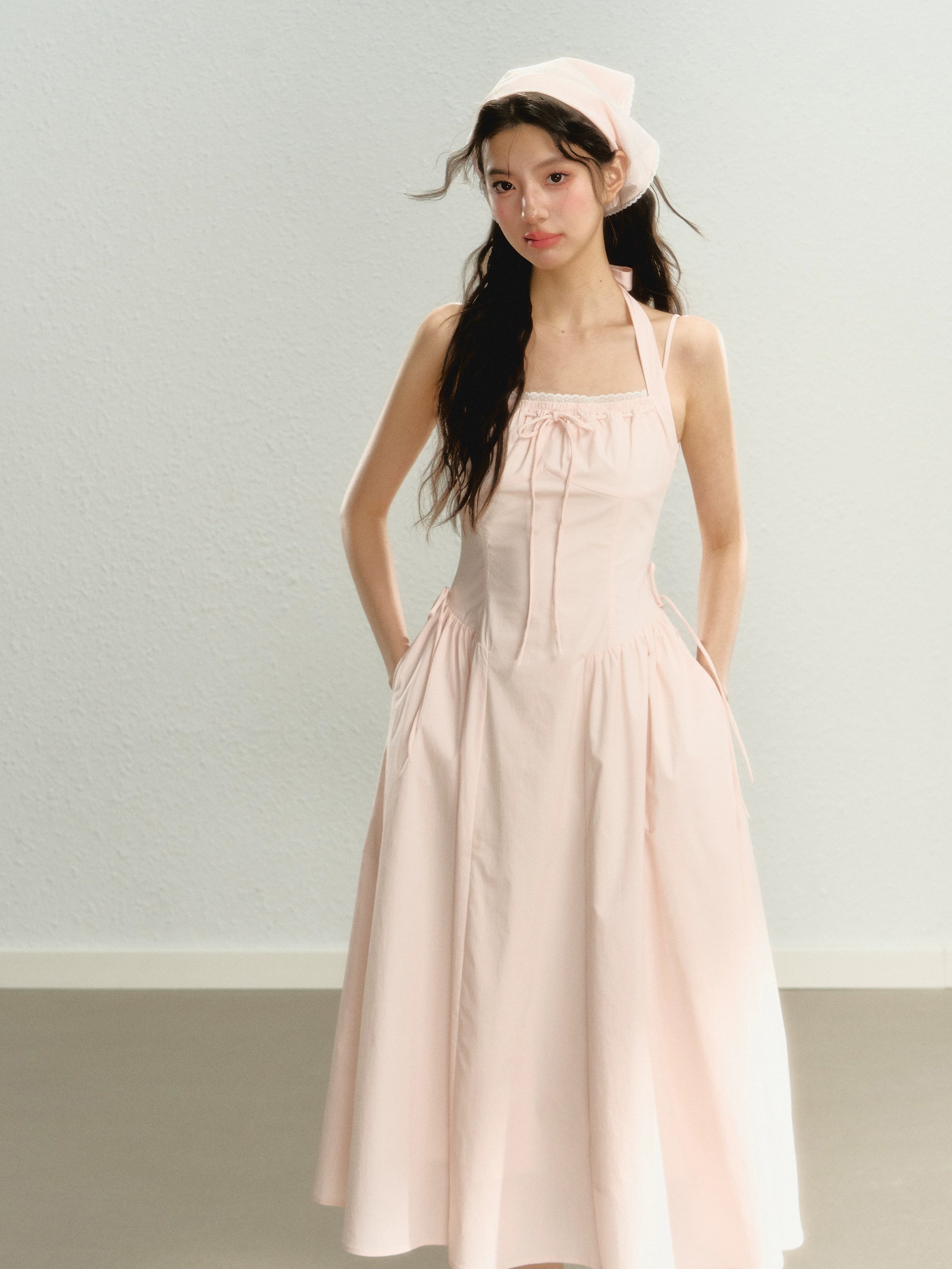 Pink Halter Bow Maxi Summer Dress