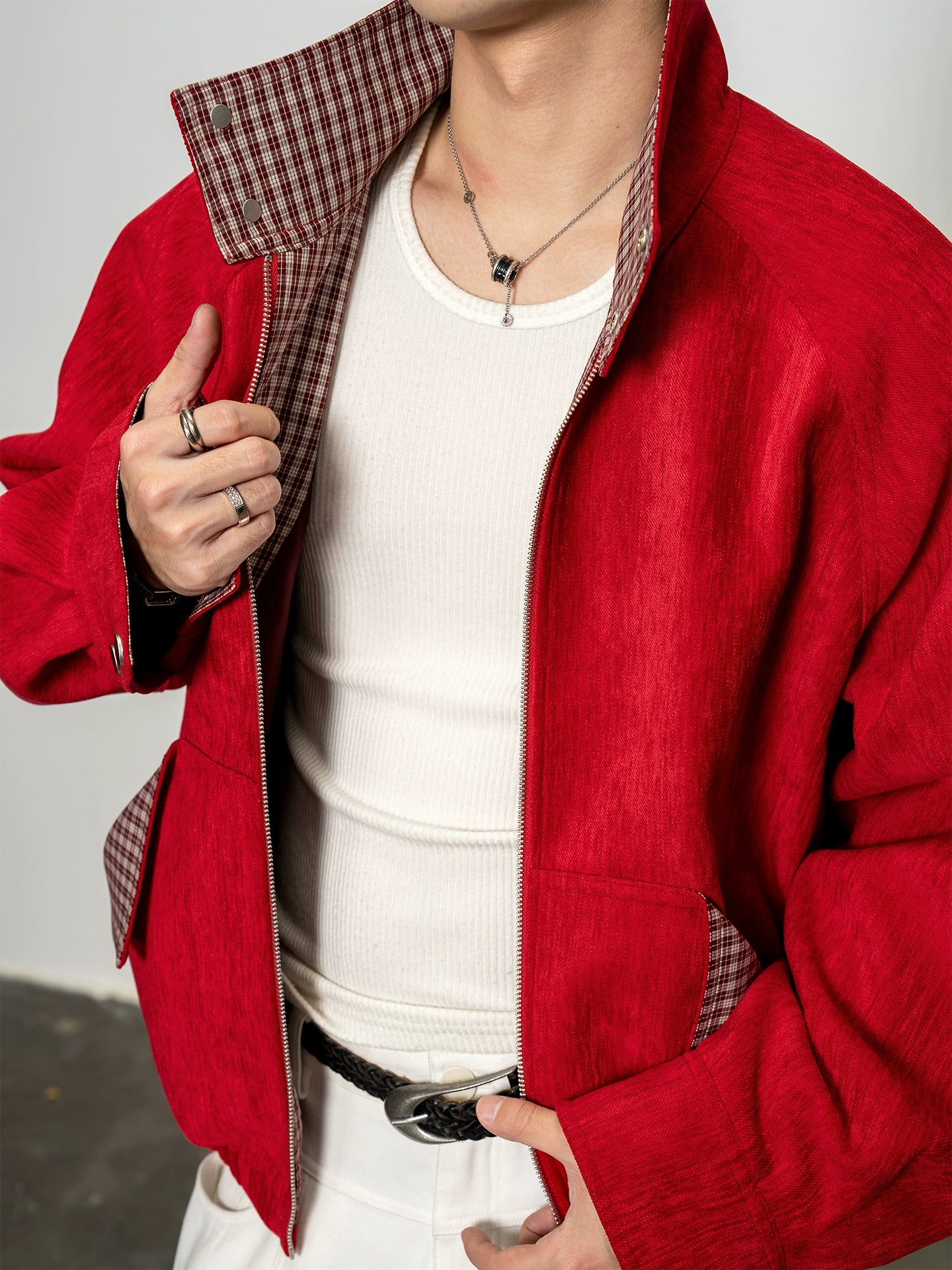 Crimson Plaid Rebellion Zip Jacket