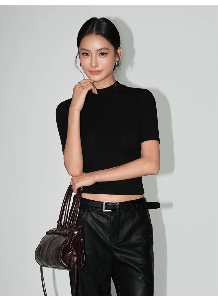 Sculpted Sleek Mock-Neck Knit Tees