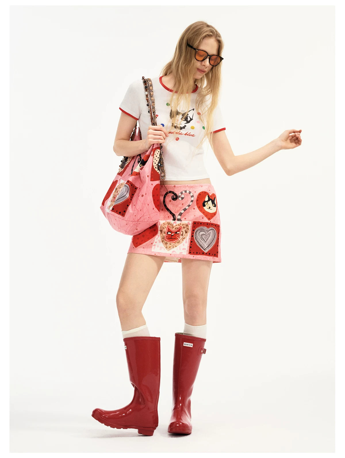 Candy Hearts Kitty Patchwork Mini Skirt