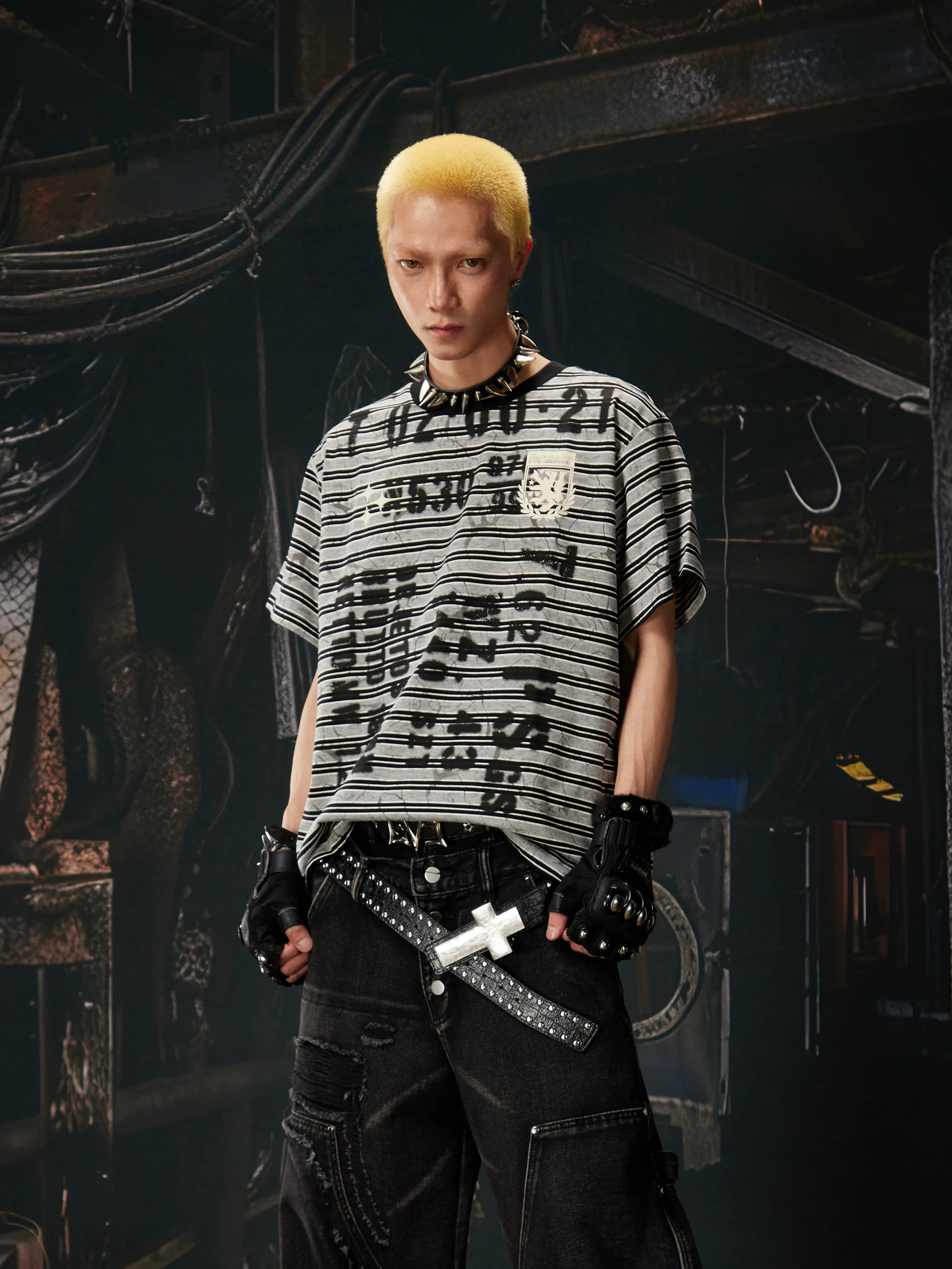 Cipher Stripe Graffiti Script Tee
