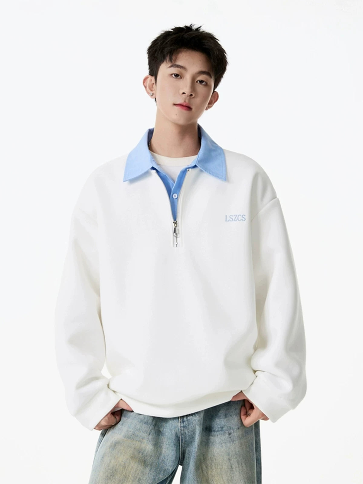 Harbor Crest Contrast-Collar Quarter-Zip Sweatshirt