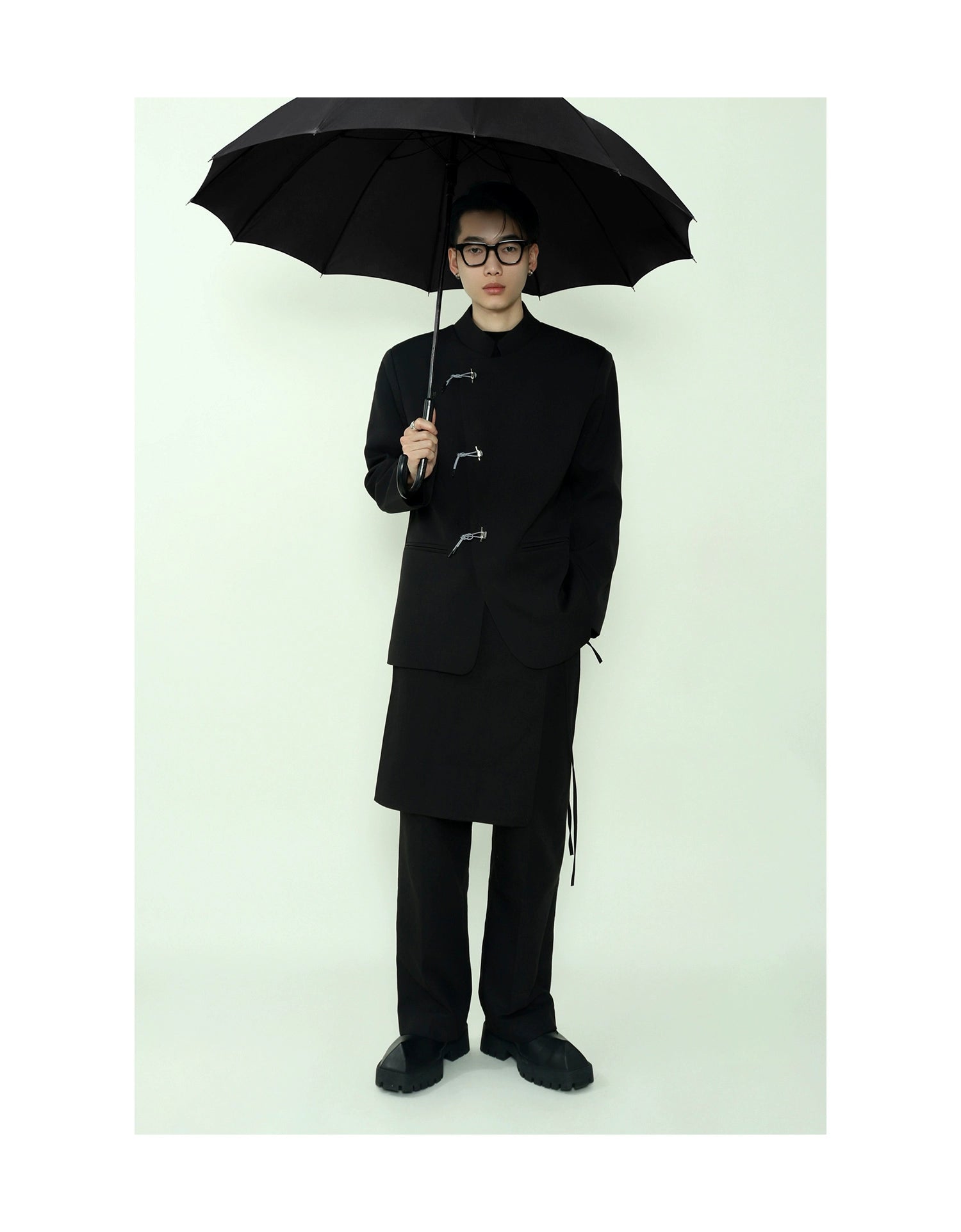 Mandarin Collar Toggle Black Blazer