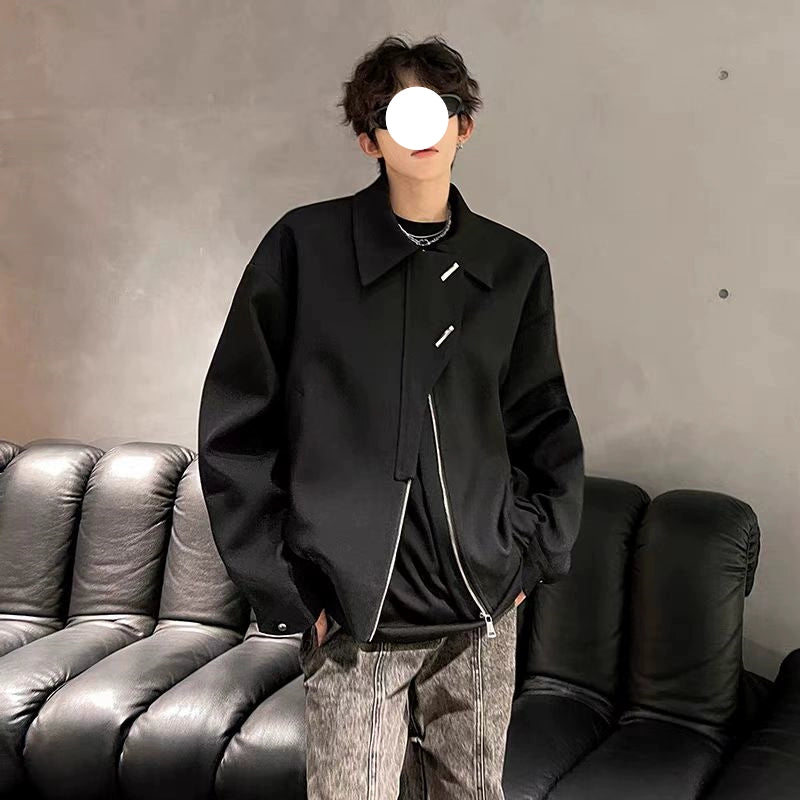 Black Bomber Jacket with Zipper Front