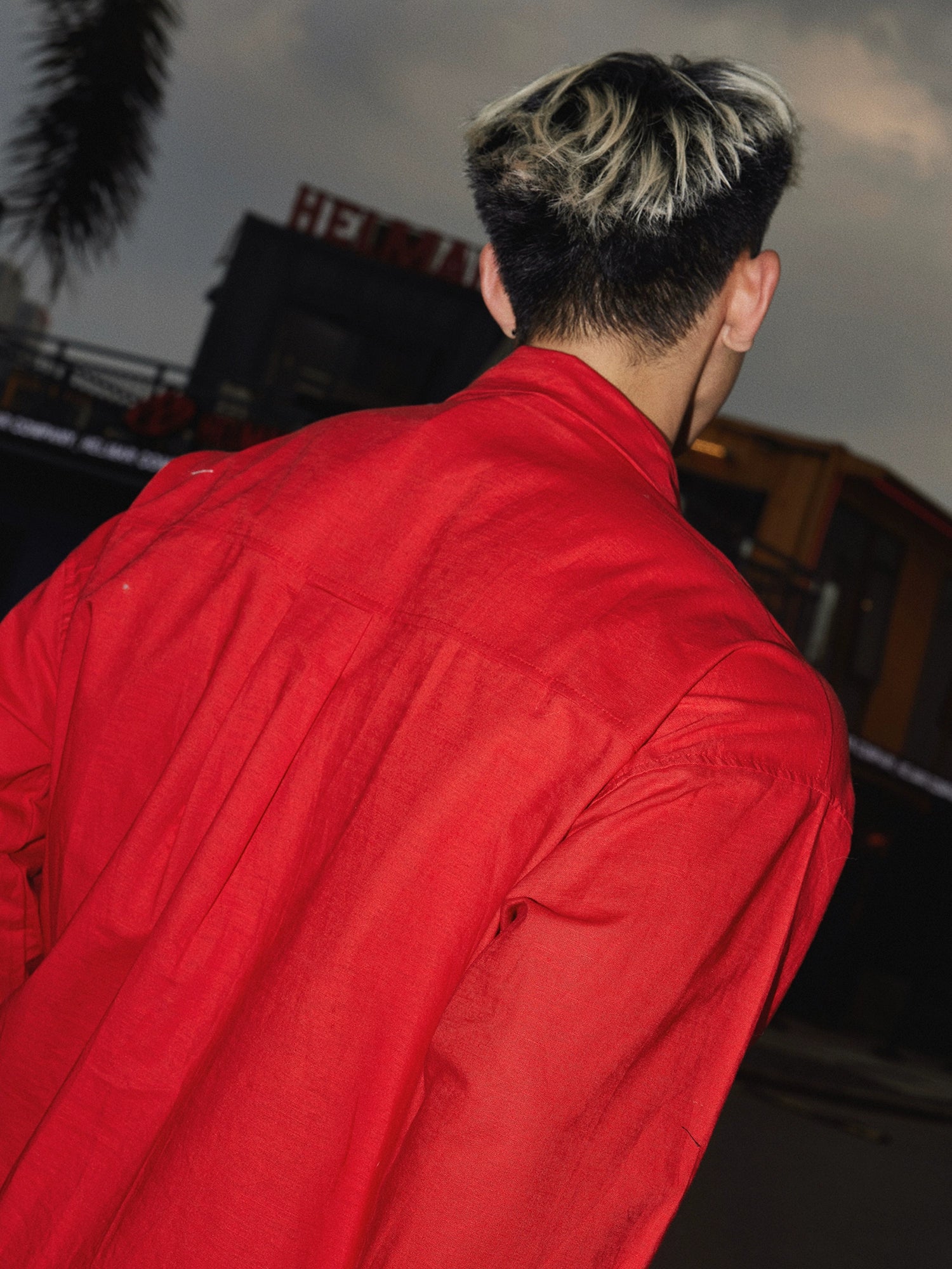 Red Embroidered Button-Up Shirt