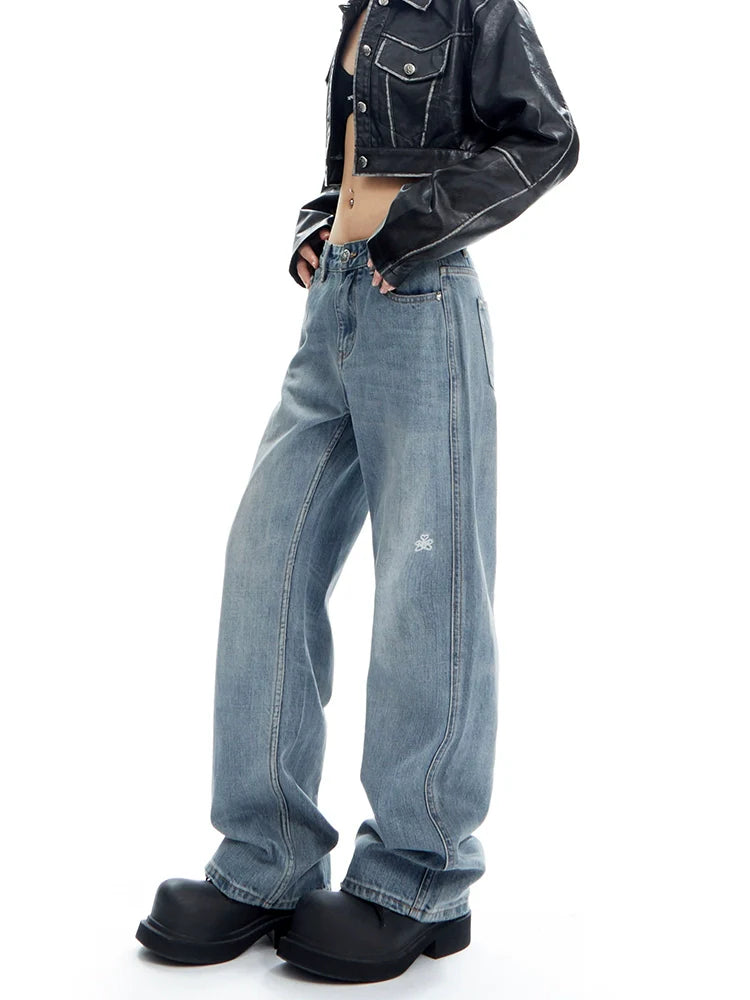 Jeans de mezclilla de pierna ancha de la luz