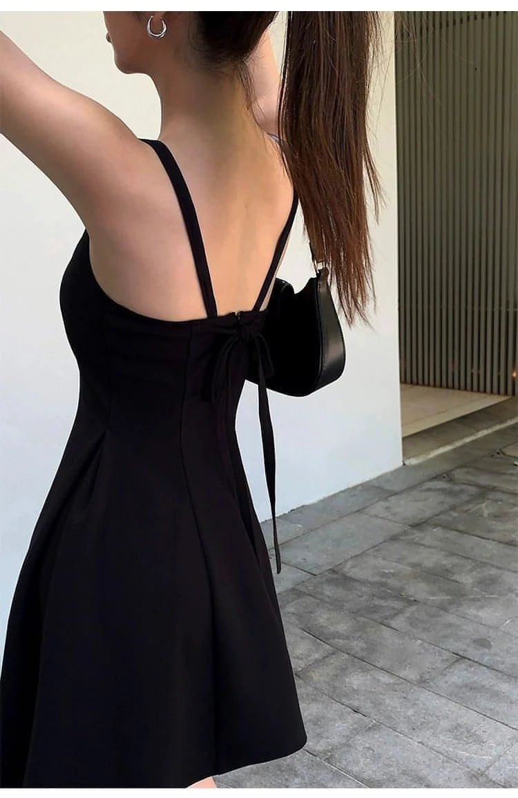 Summer Collection: Black Square-Neck A-Line Dress - chiclara