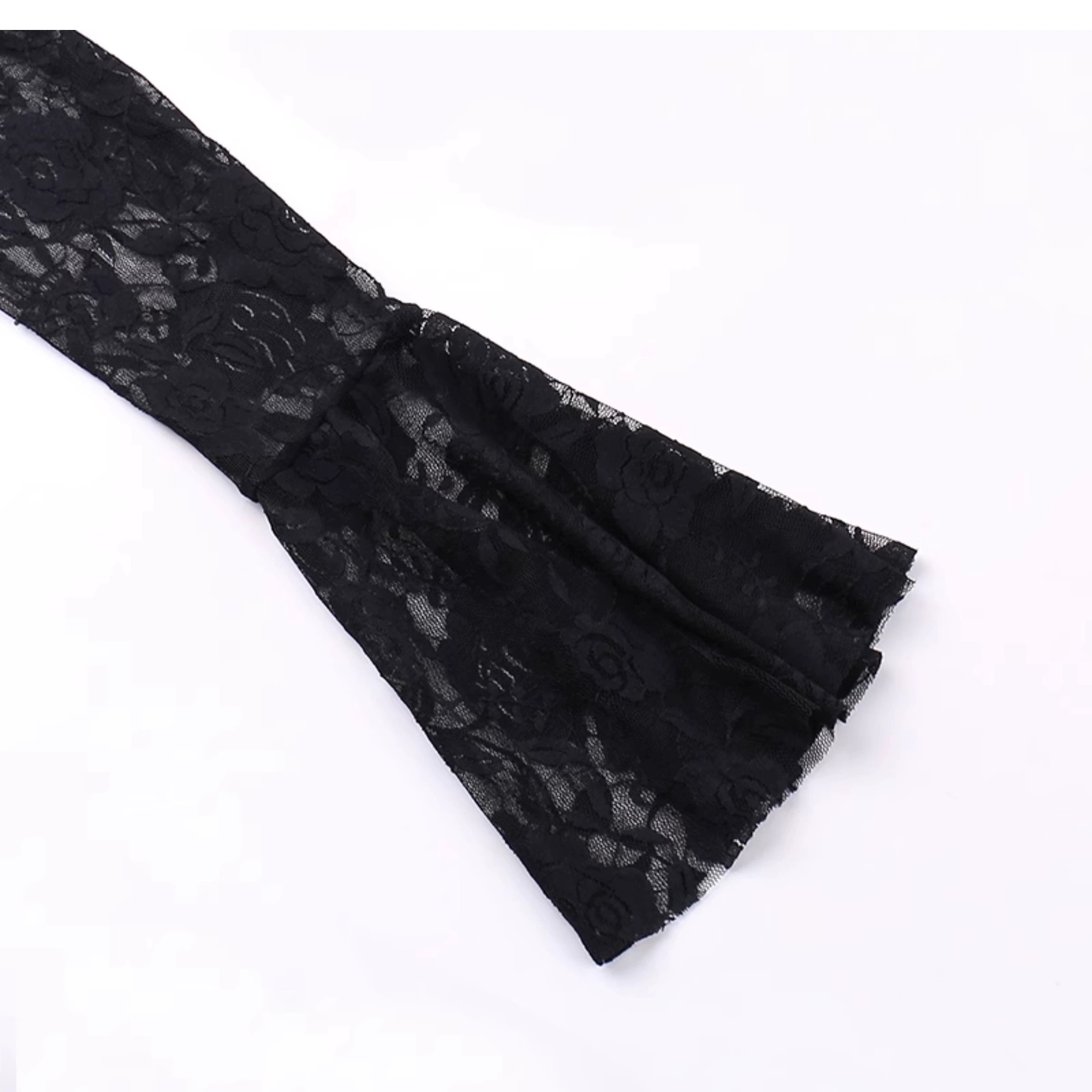 Robe sirène en velours gothique wannathis - robe de plancher en dentelle à manches longues avec collier élevé