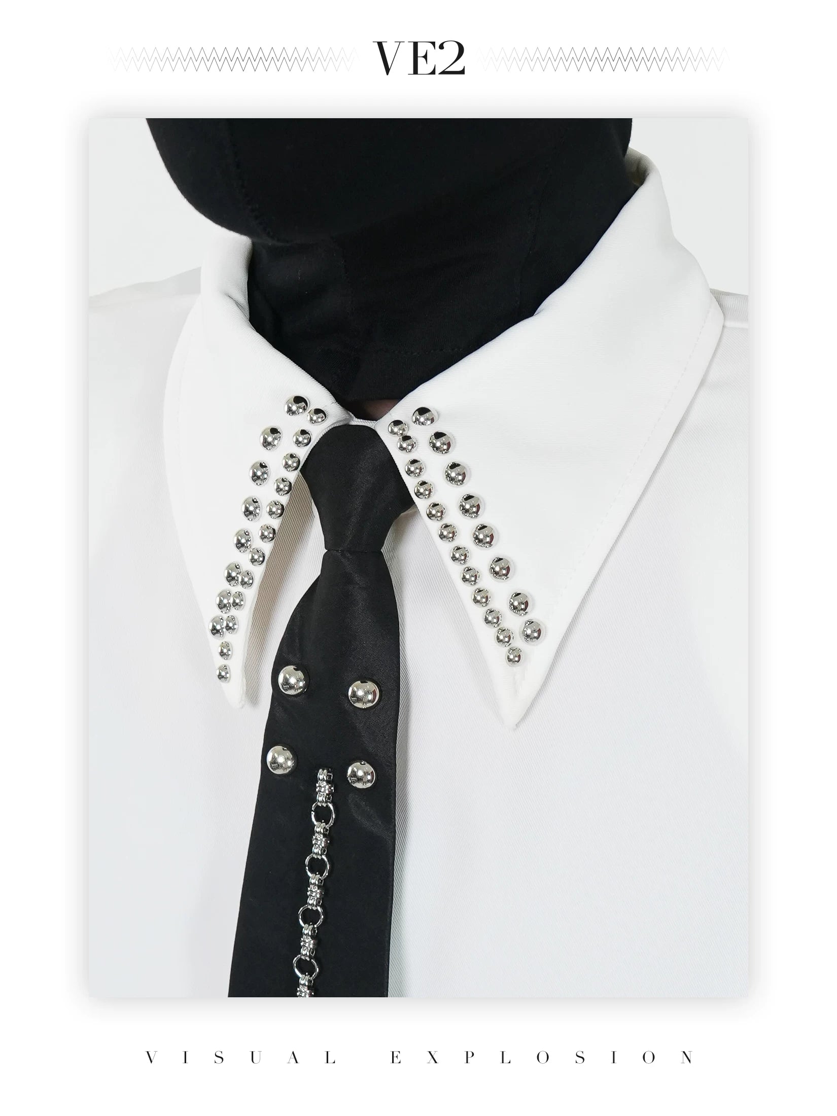 Crystal Crest Studded Collar Shirt & Chain Tie Set