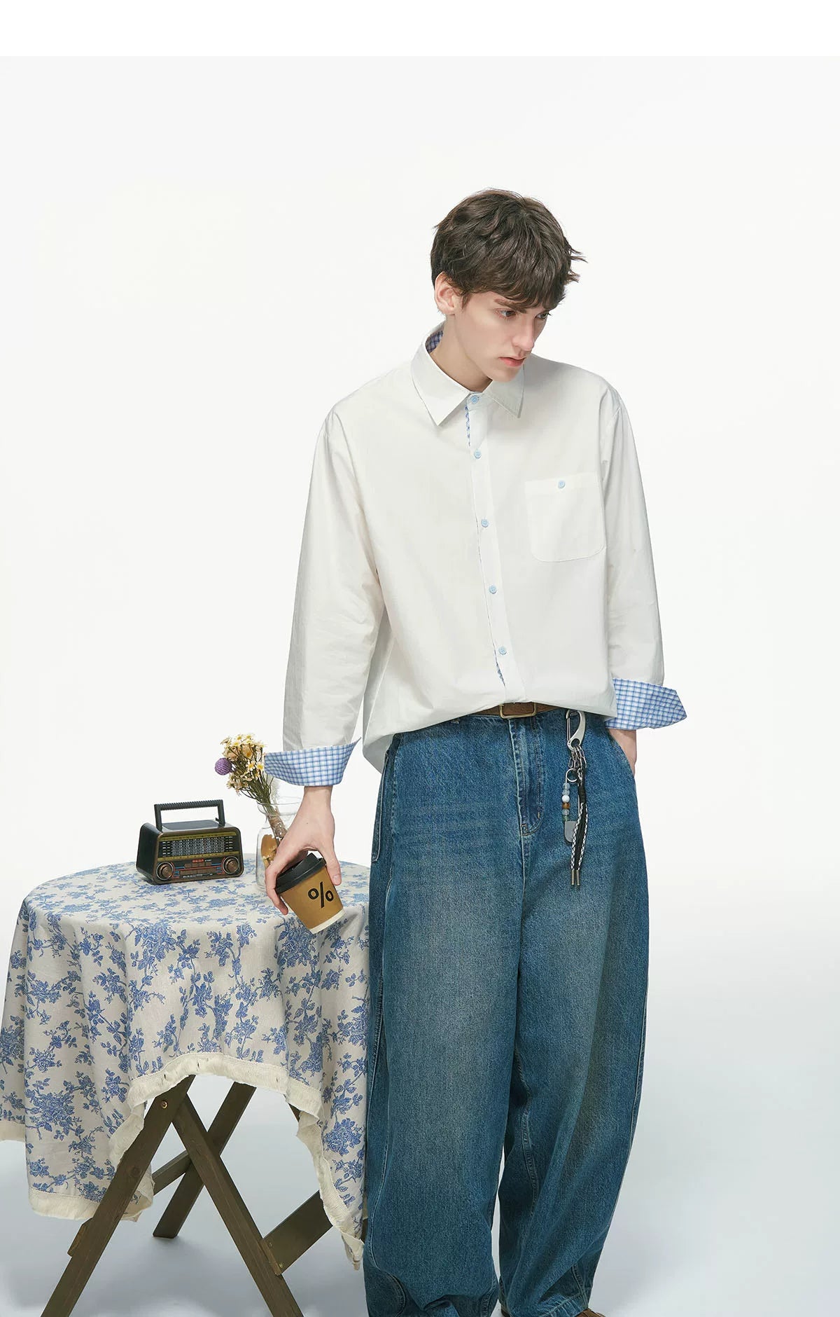 Gingham Cuff Contrast Oxford Shirt