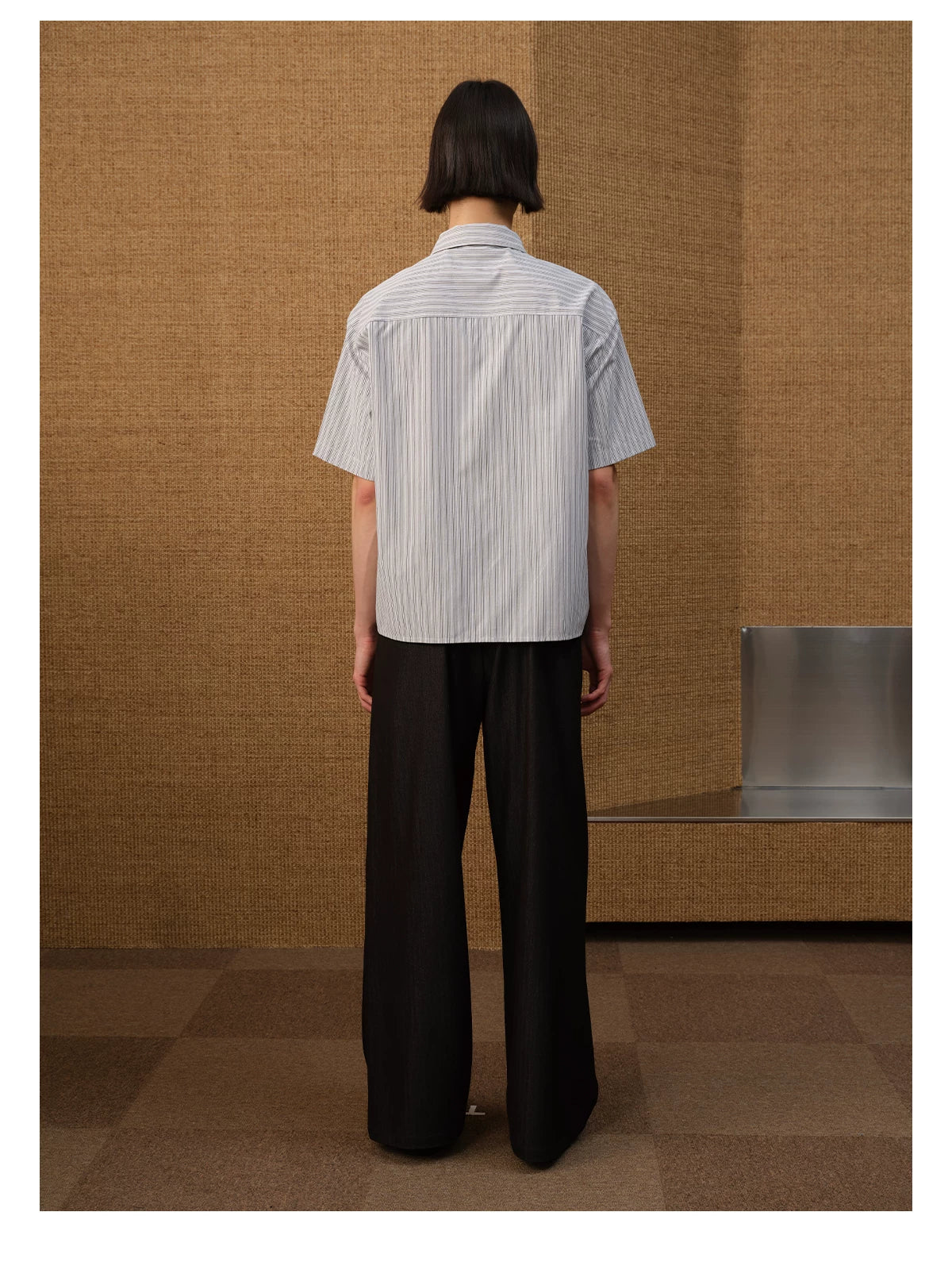 Pinstripe Short-Sleeve Curved-Hem Shirt