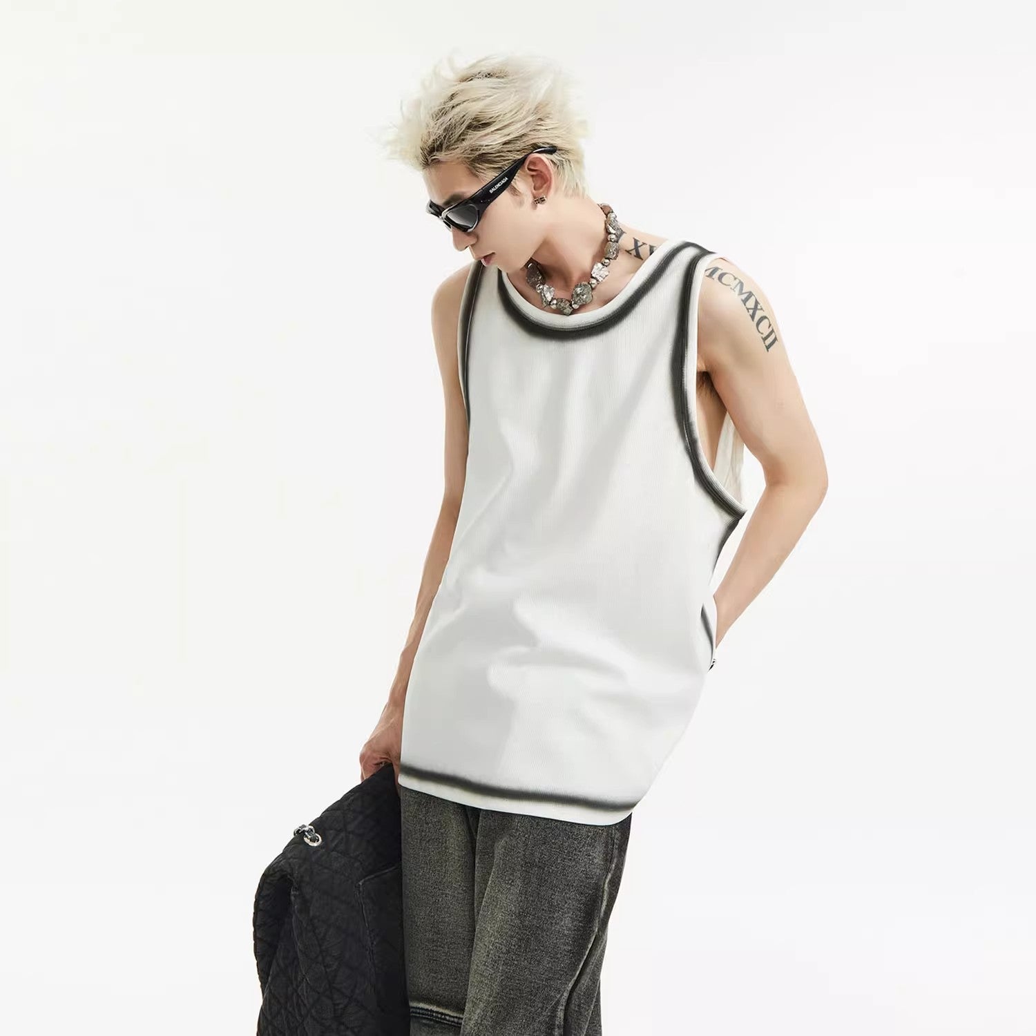 Tank Top with Spray Paint Trim Detail