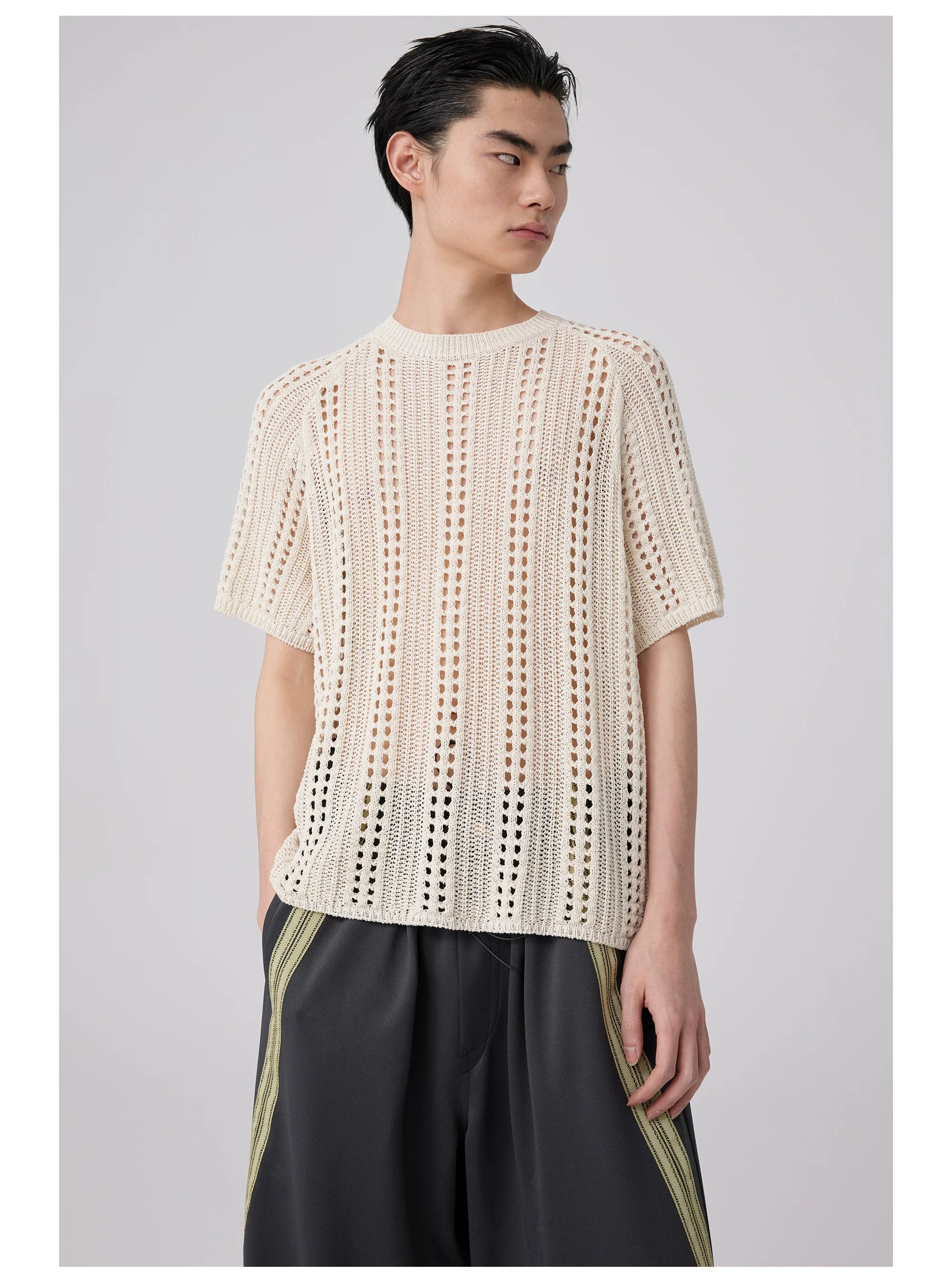 Open-Knit Short-Sleeve T-Shirt