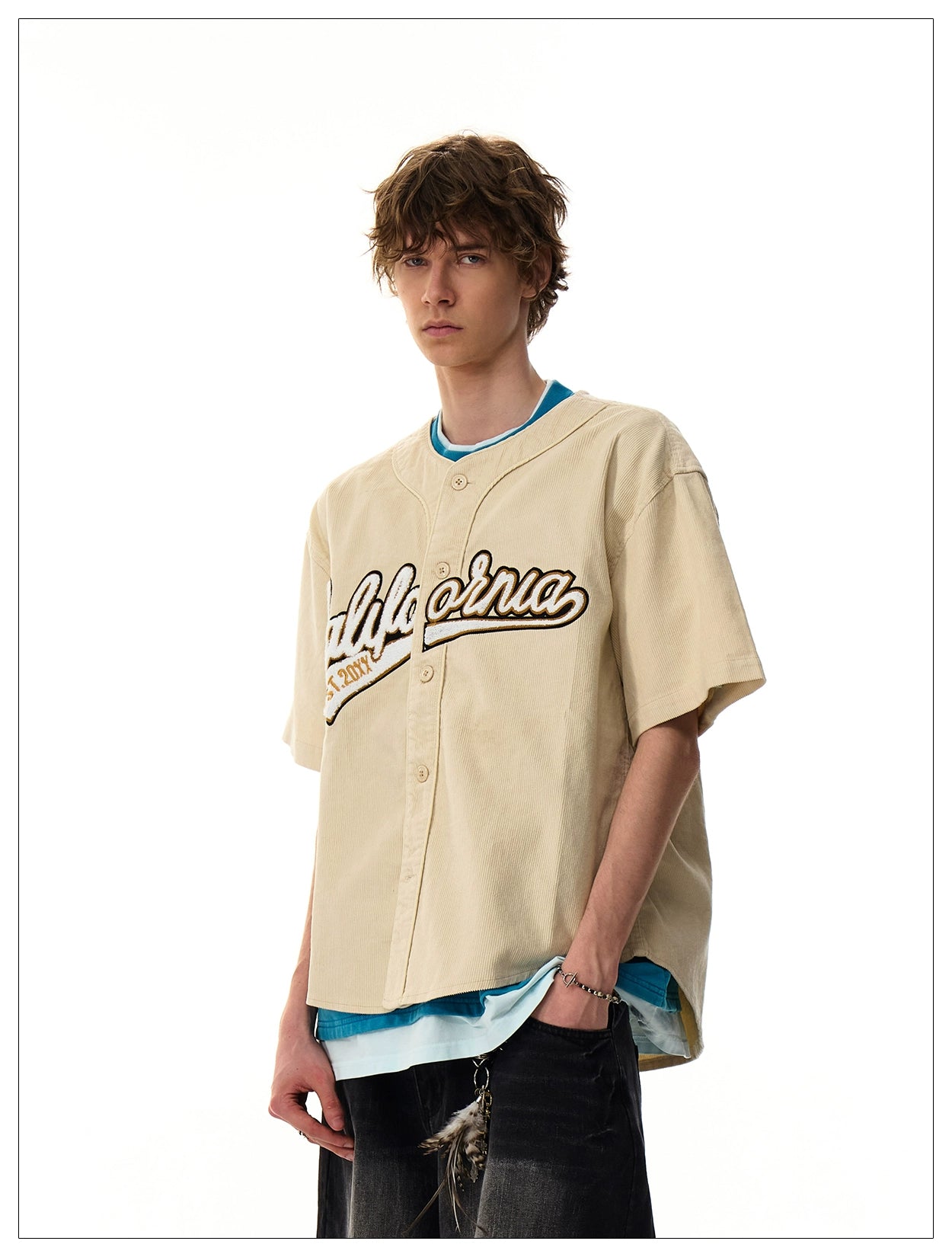 Cali Script Corduroy Baseball Shirt