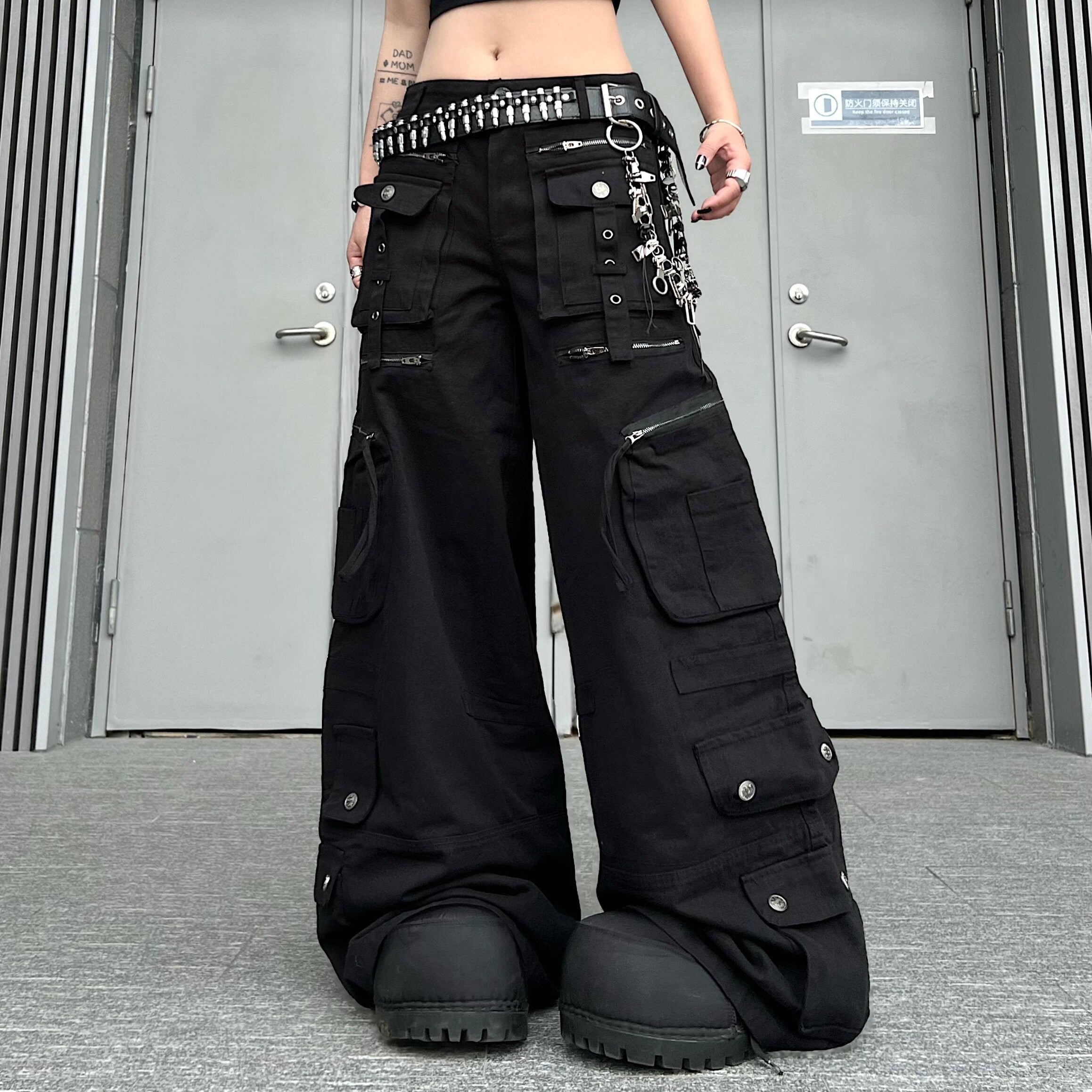 Men's Washed Multi-Pocket Wide-Leg Cargo Pants