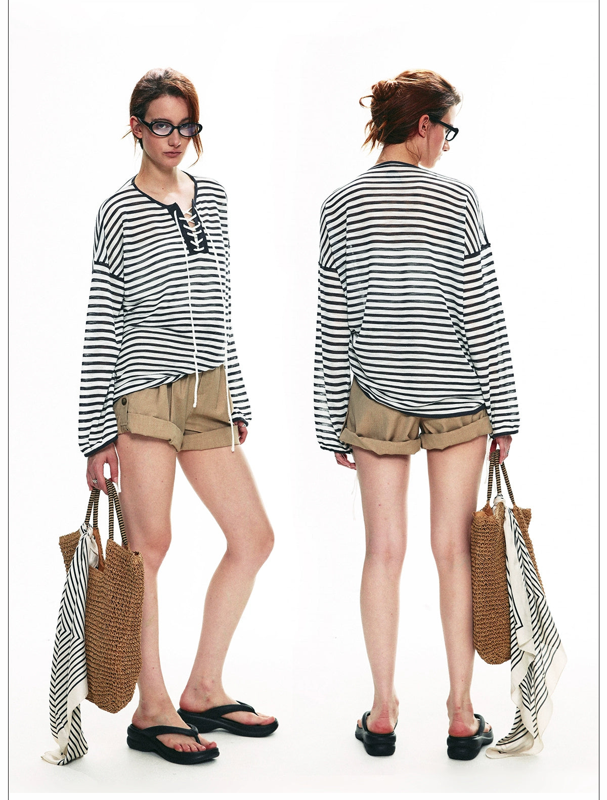 Nautical Lace-Up Striped Top