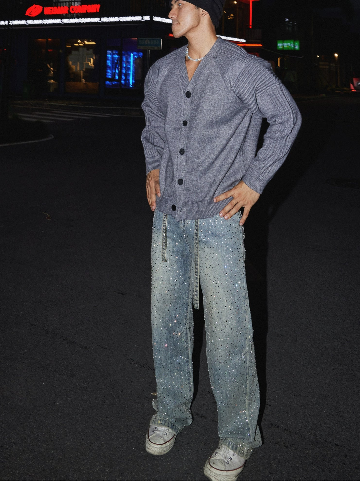 Charcoal Ribbed Knit Cardigan