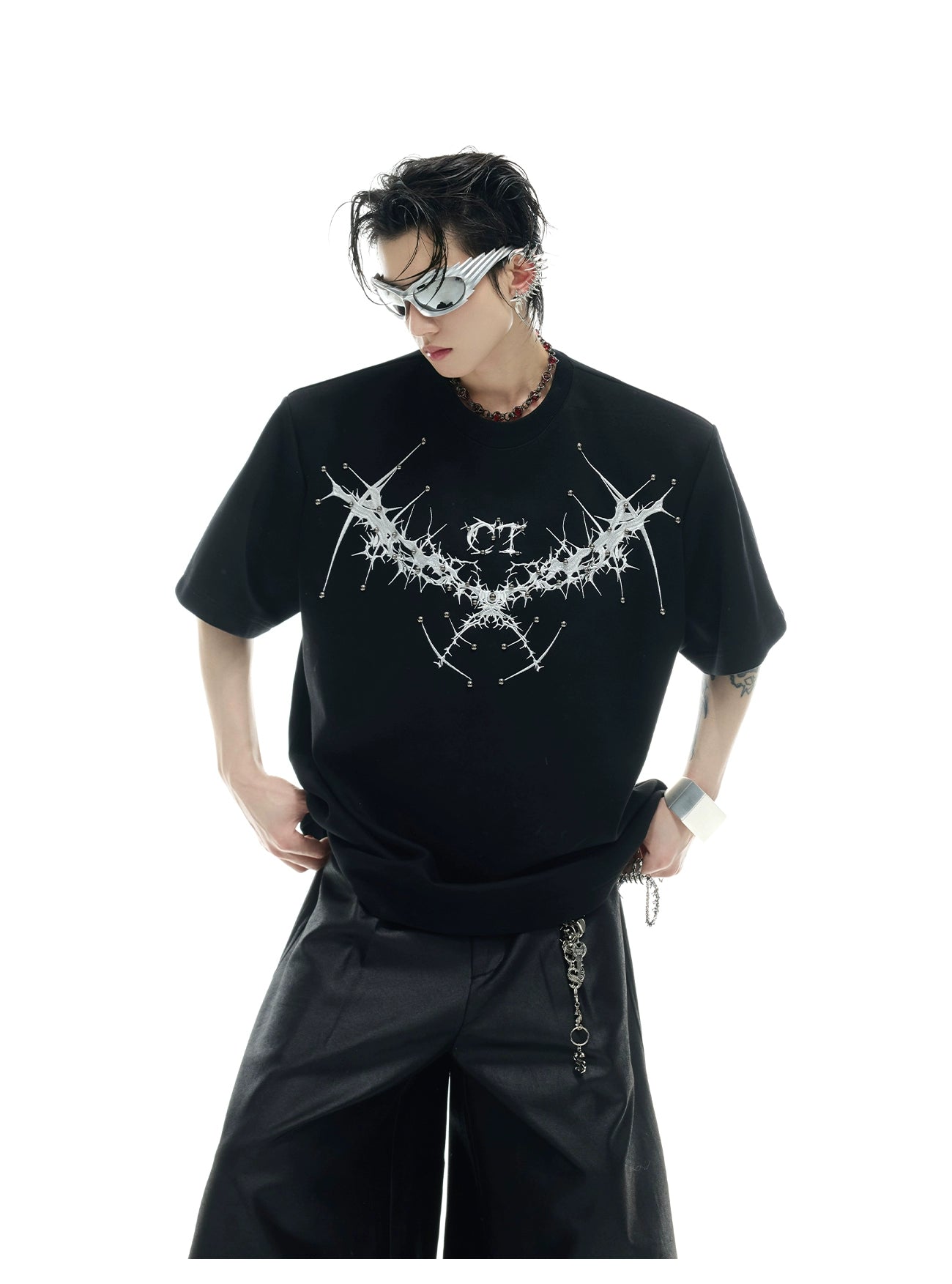 Gothic Wing Print White T-Shirt