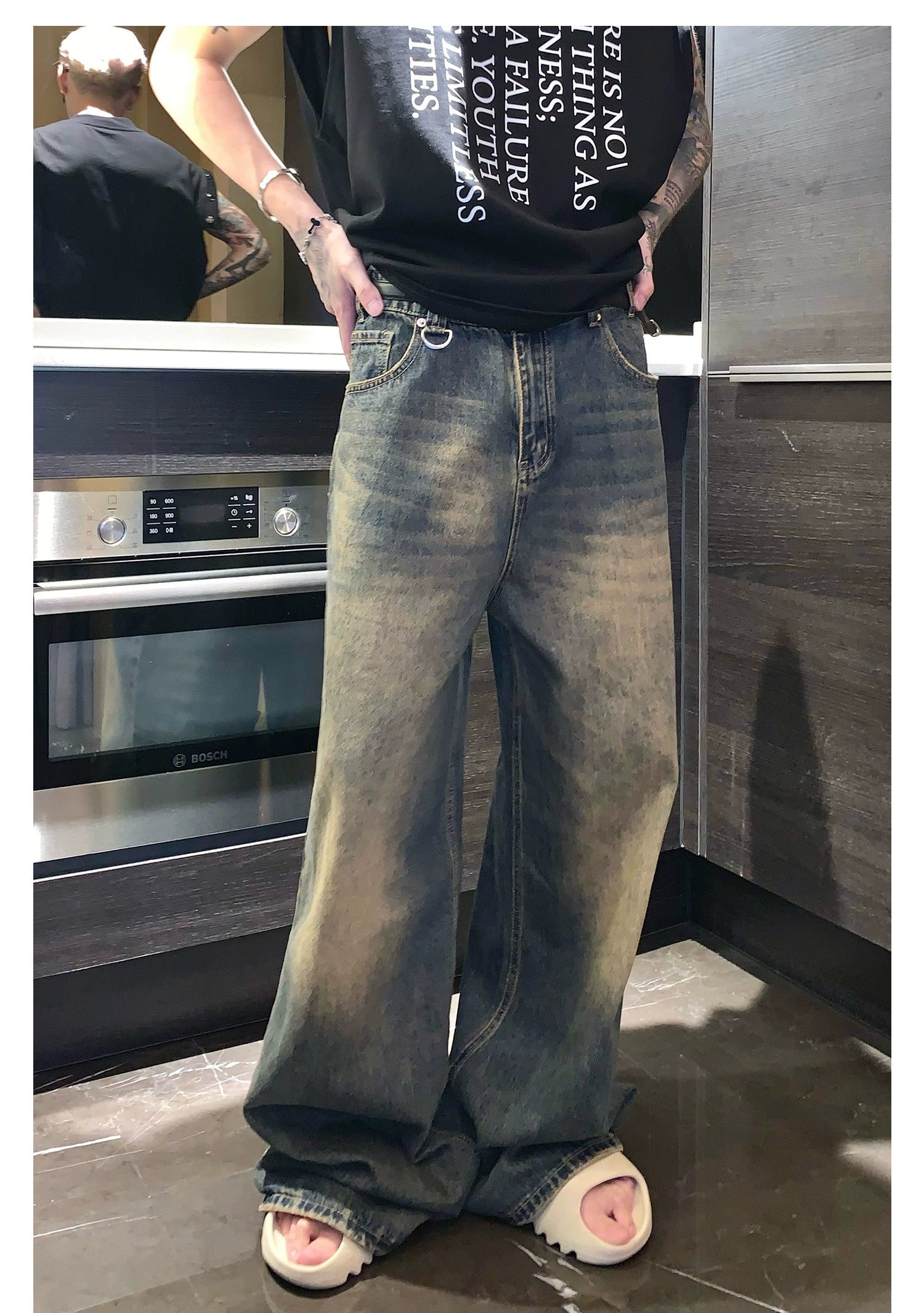 Straight-Wide-Leg Wash Jeans