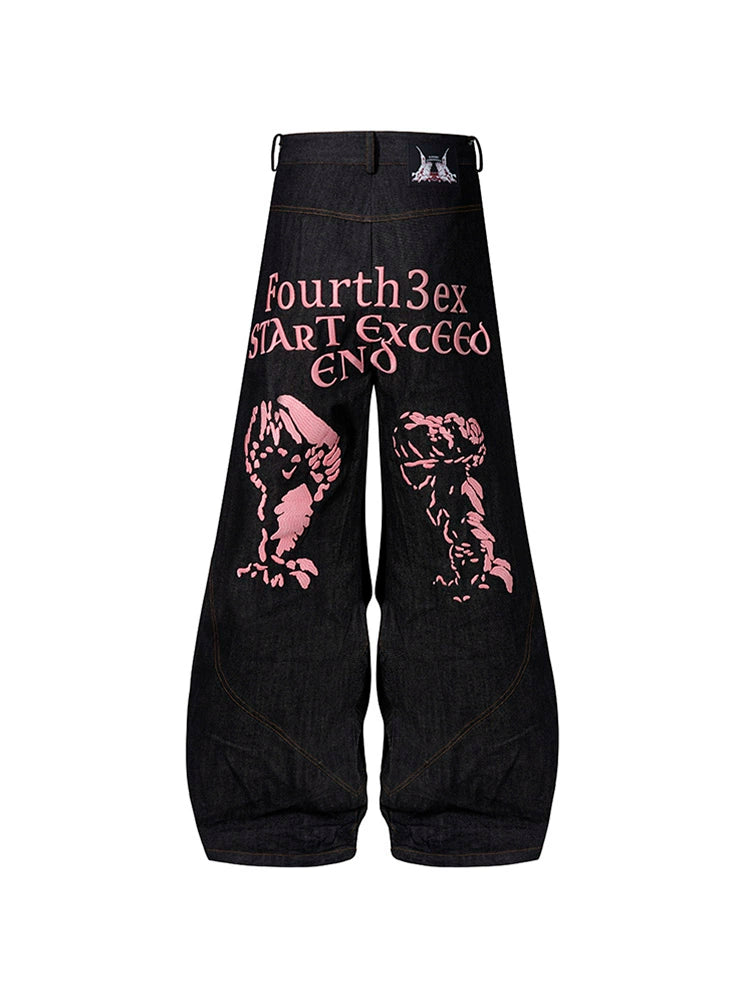 Black Pink Wide Leg Graphic Pants