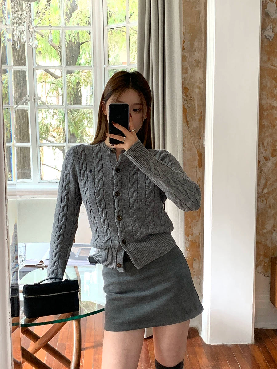 Gray A-Line Mini Skirt with Black Belt