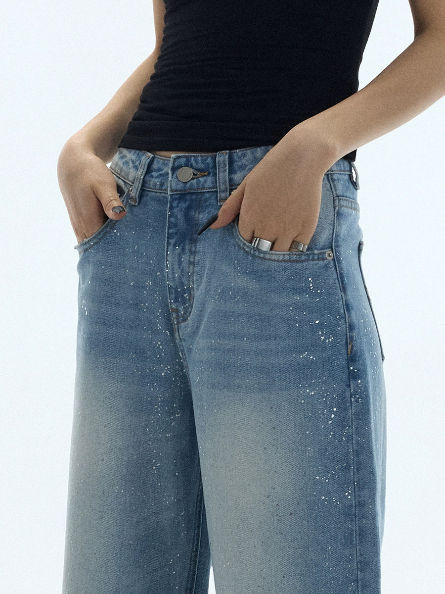 Stardust Fade Glitter Wide‑Leg Jeans