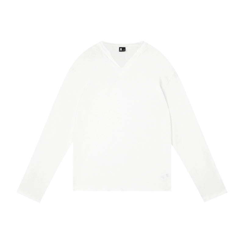 Camiseta de manga larga con cuello en V liso