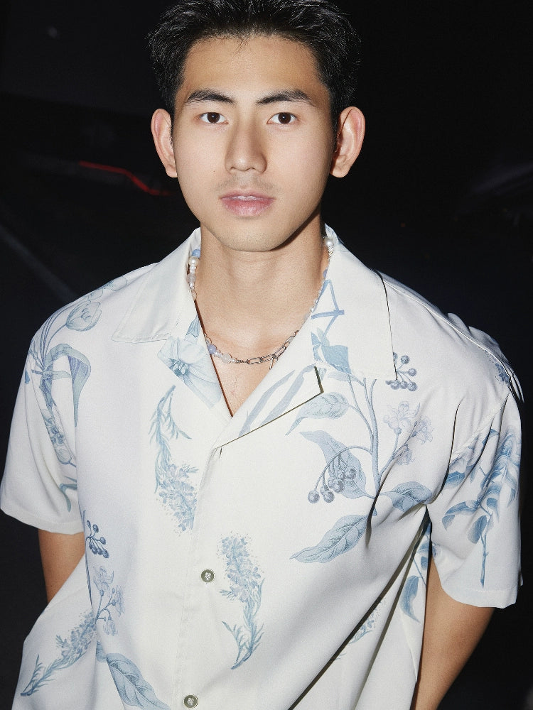 White Botanical Print Shirt