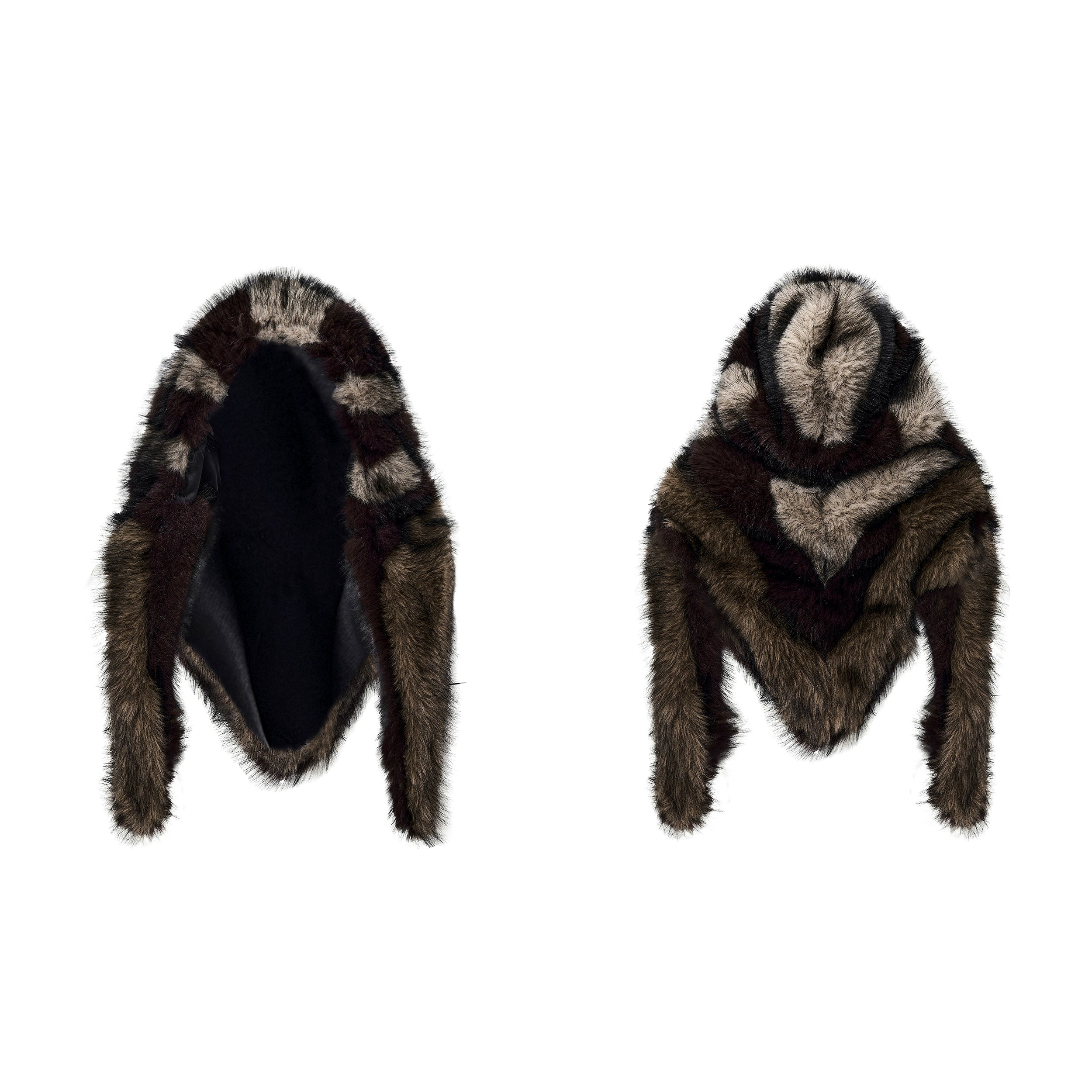 Faux Fur Shawl with Hood in Brown and Black Tones