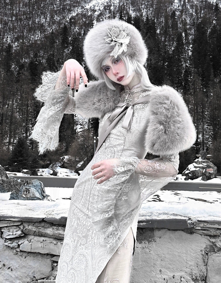 Vintage White Lace Angel Sleeve Dress