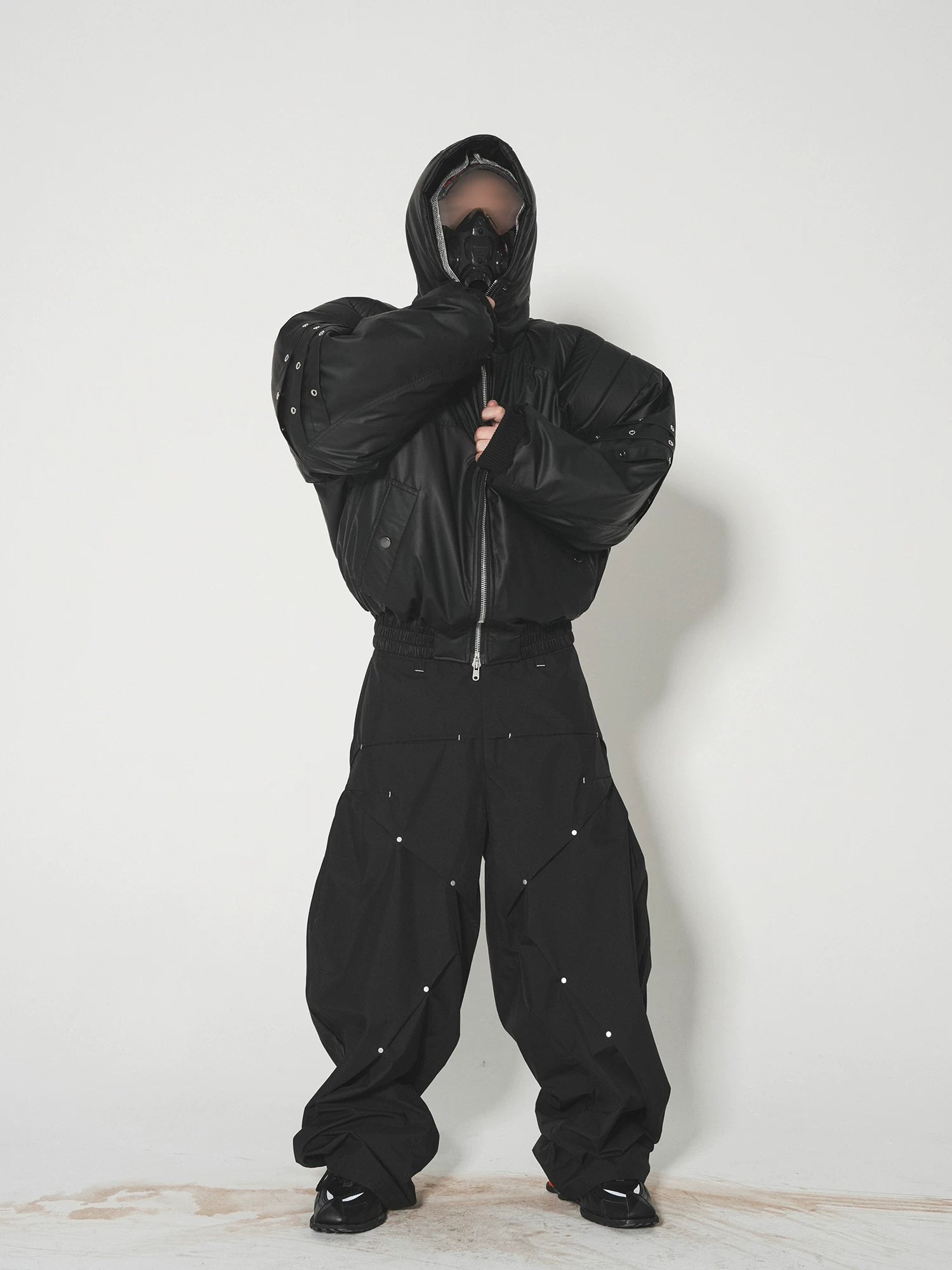 Midnight Rivet Hooded Puffer Bomber