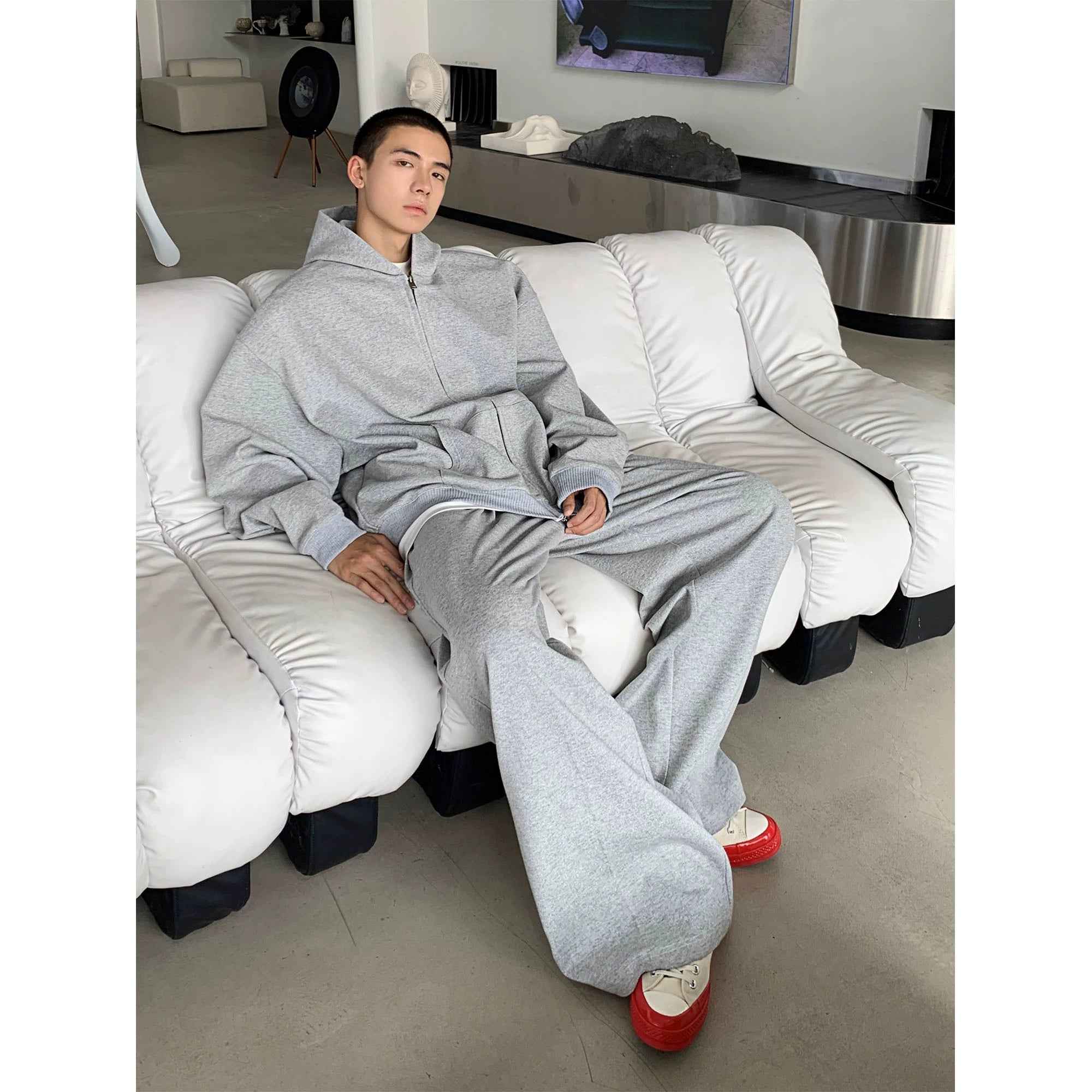 Oversized Light Grey Zip Up Hoodie