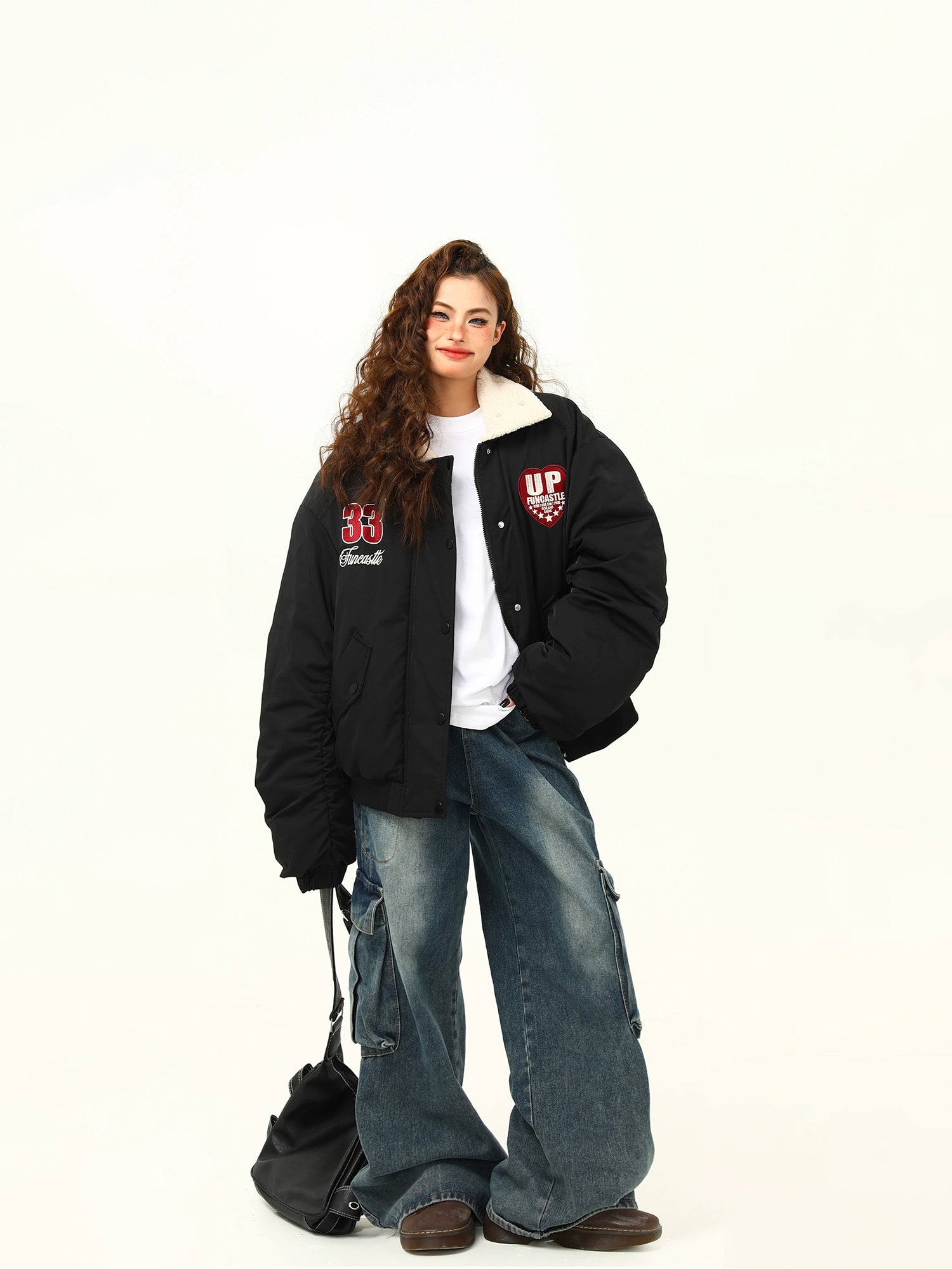 Varsity Patch Oversized High Neck Bomber Jacket