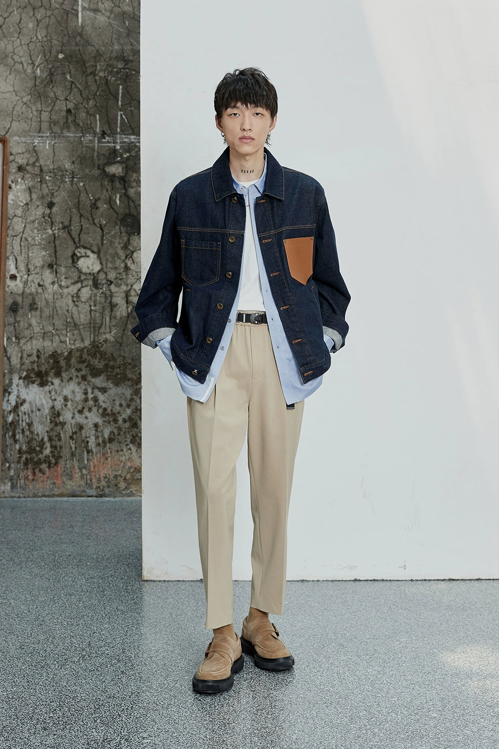 Color-Block Natural Denim Contrast Jacket