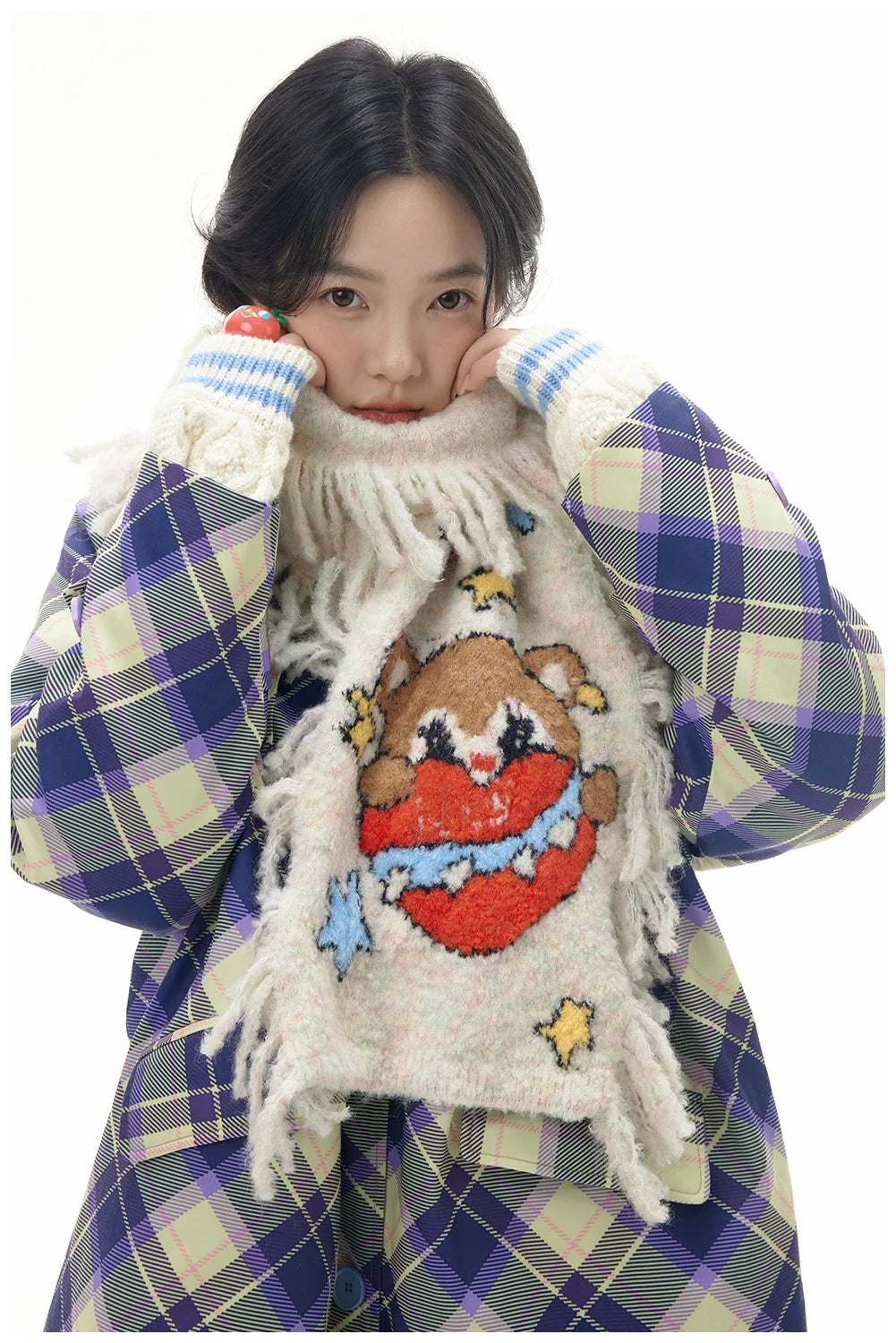 Flying Bear Star Knit Scarf