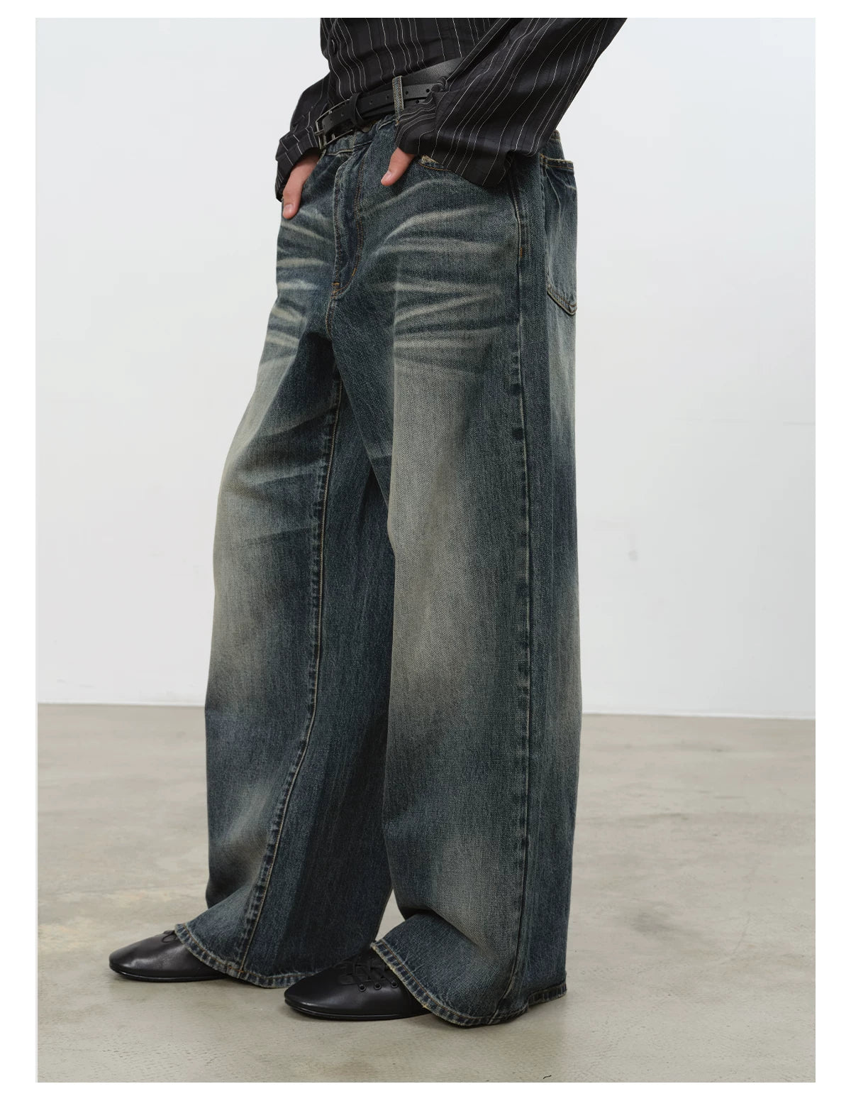 Indigo Vintage Wash Wide-Leg Balloon Jeans